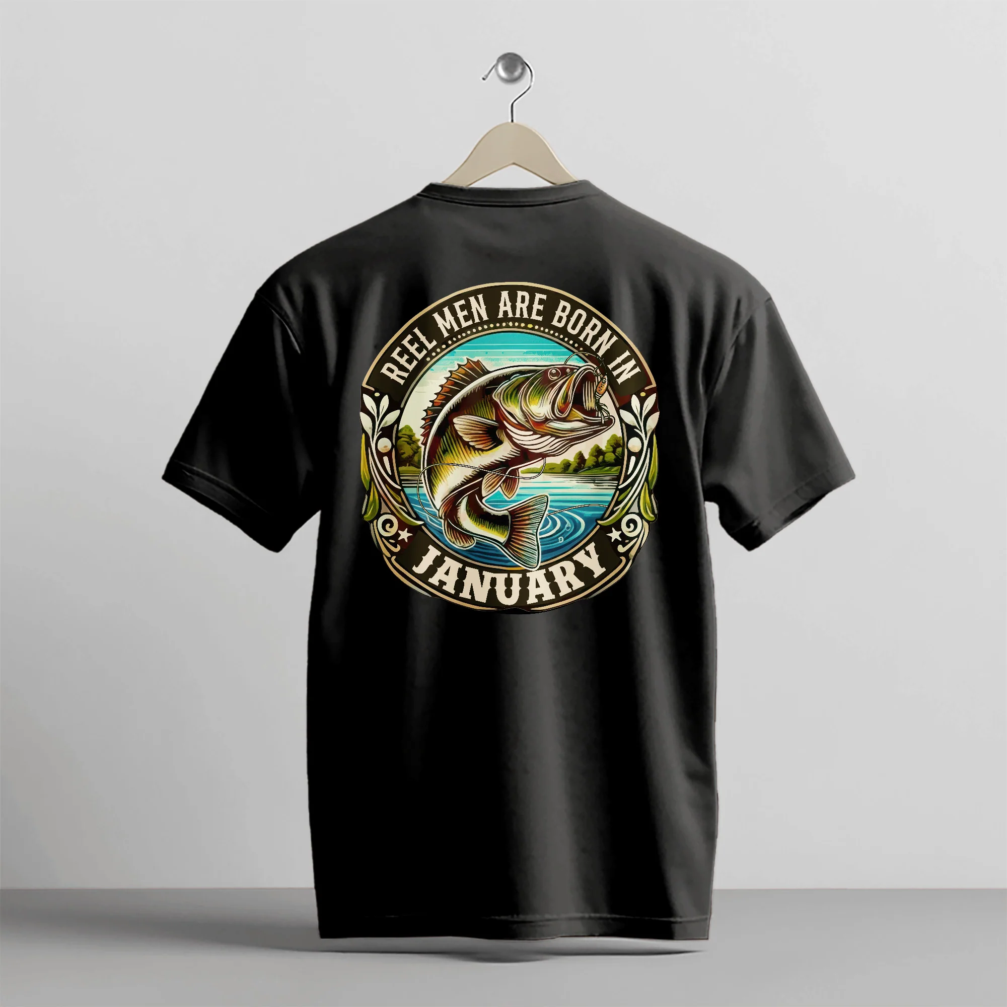Fishing Birthday Gift Tee for Fisherman - Reel Men Are Born In January Shirt �C Black �C Up To 5XL