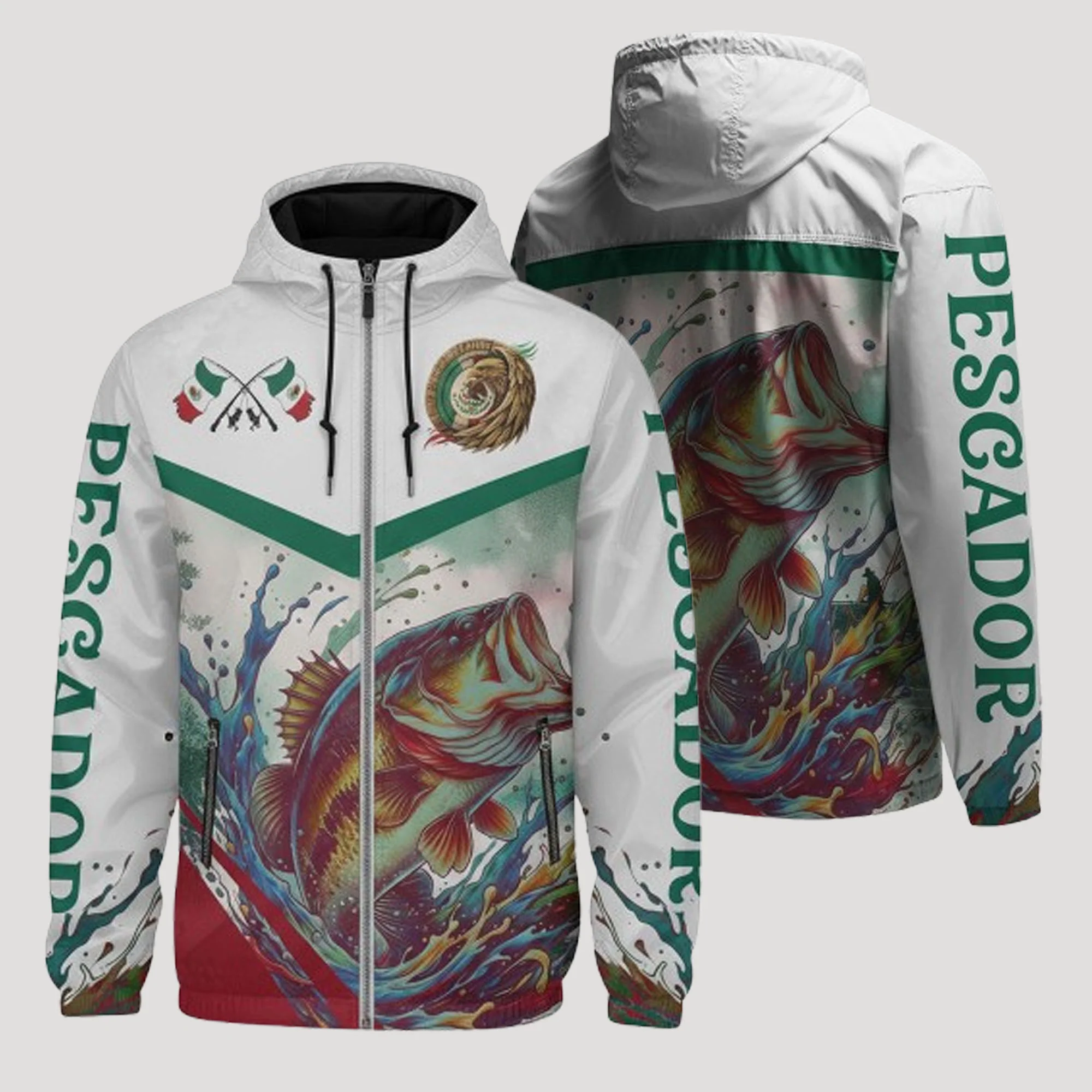 Mexican Pescador Fishing Jacket �C Mexico Flag Bass Windbreaker for Proud Fishermen