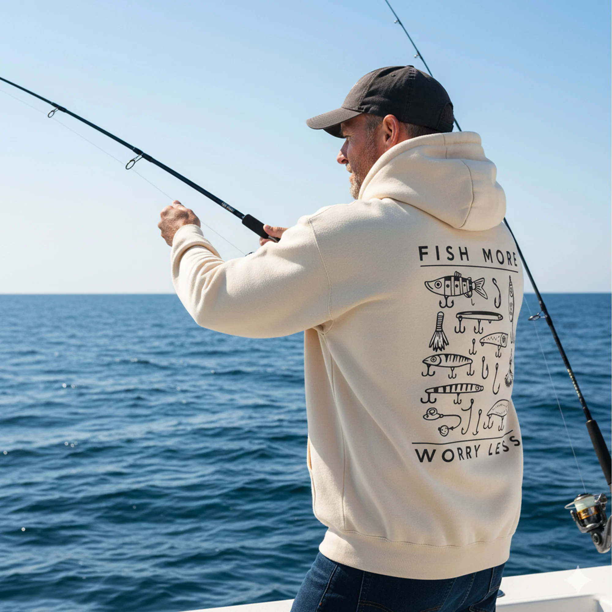 Fish More Worry Less Hoodie �C Fishing Lure Hoodie for Anglers, Fisherman Gift, Outdoors Lifestyle Sweatshirt