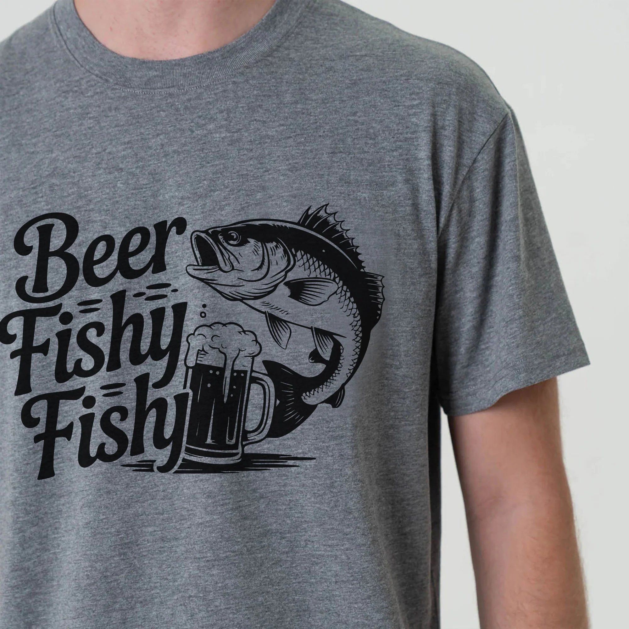 Funny Fishing Shirt - Beer Fishy Fishy Graphic Tee - Fisherman & Beer Lover Gift  �C Sport Grey �C Up To 5XL