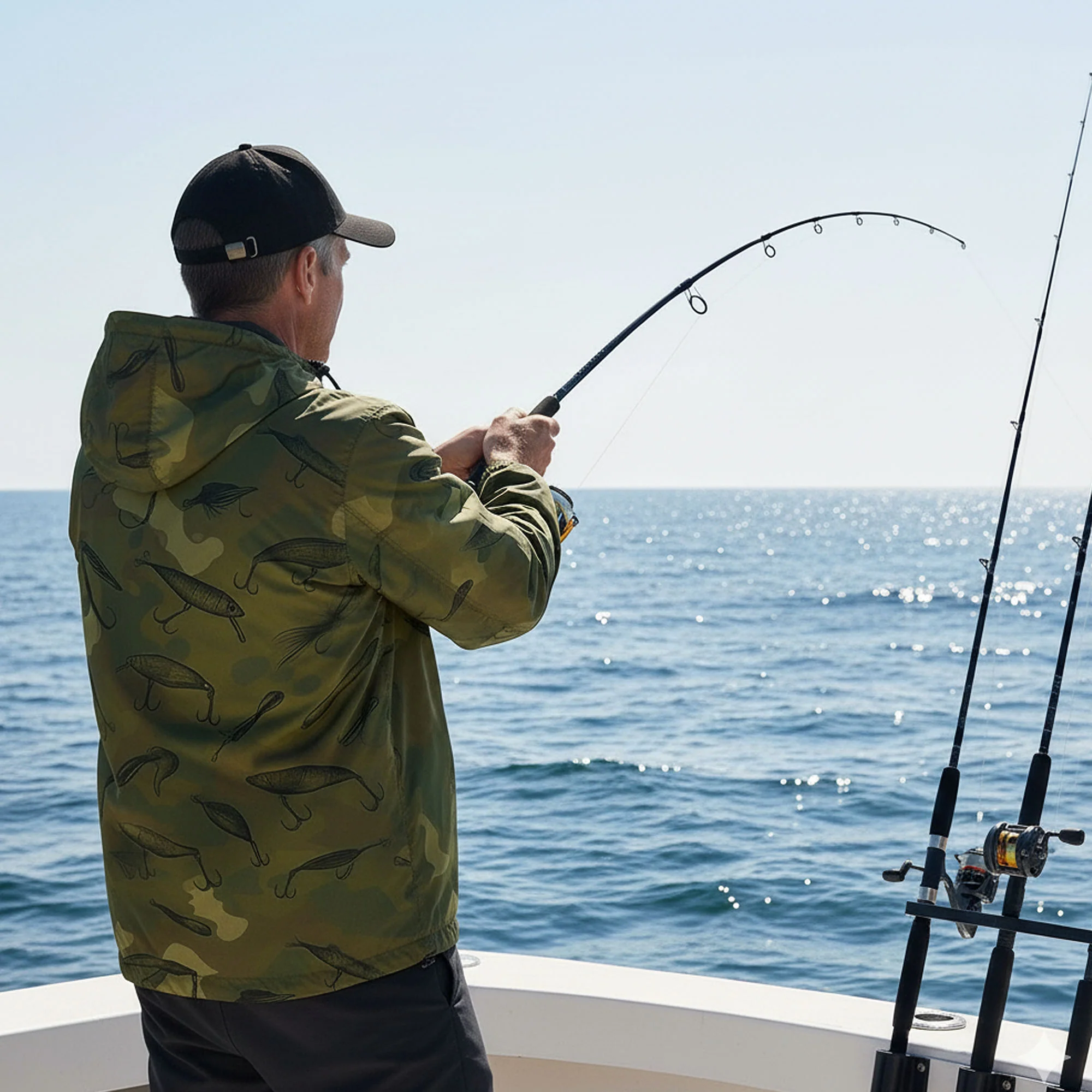 Camouflage Fishing Lure Windbreaker Jacket �C Lightweight Hooded Outdoor Jacket for Men