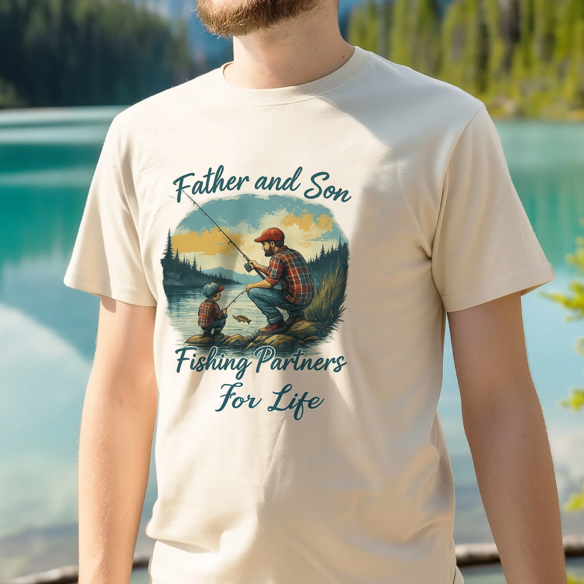 Fisherman Gift Shirt for Family �C Father and Son Fishing Partners For Life Shirt �C Natural �C Up To 5XL