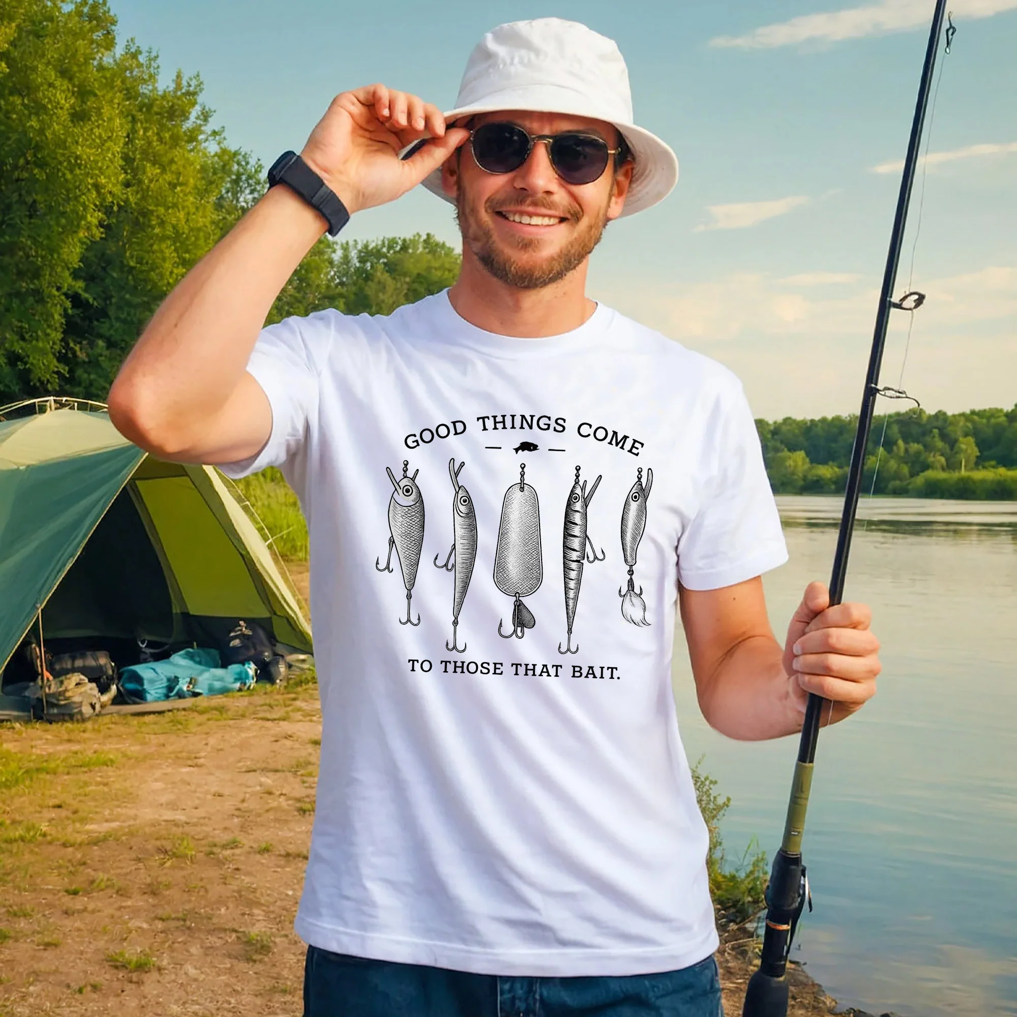 Good Things Come To Those That Bait Shirt �C Funny Fishing Tee �C Fisherman Gift Idea �C White �C Up To 5XL