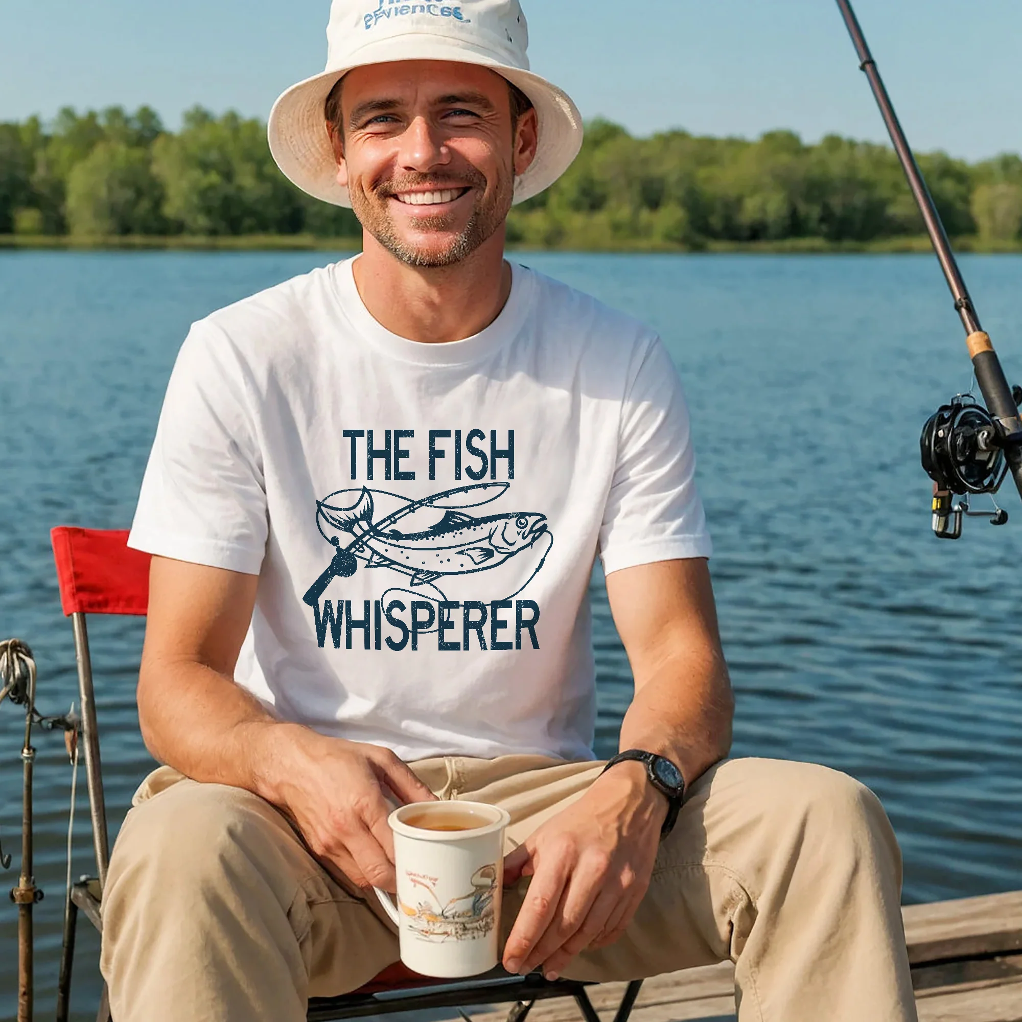 Funny Fisherman Shirt �C The Fish Whisperer �C Angler Humor Outdoor Tee �C White �C Up To 5XL