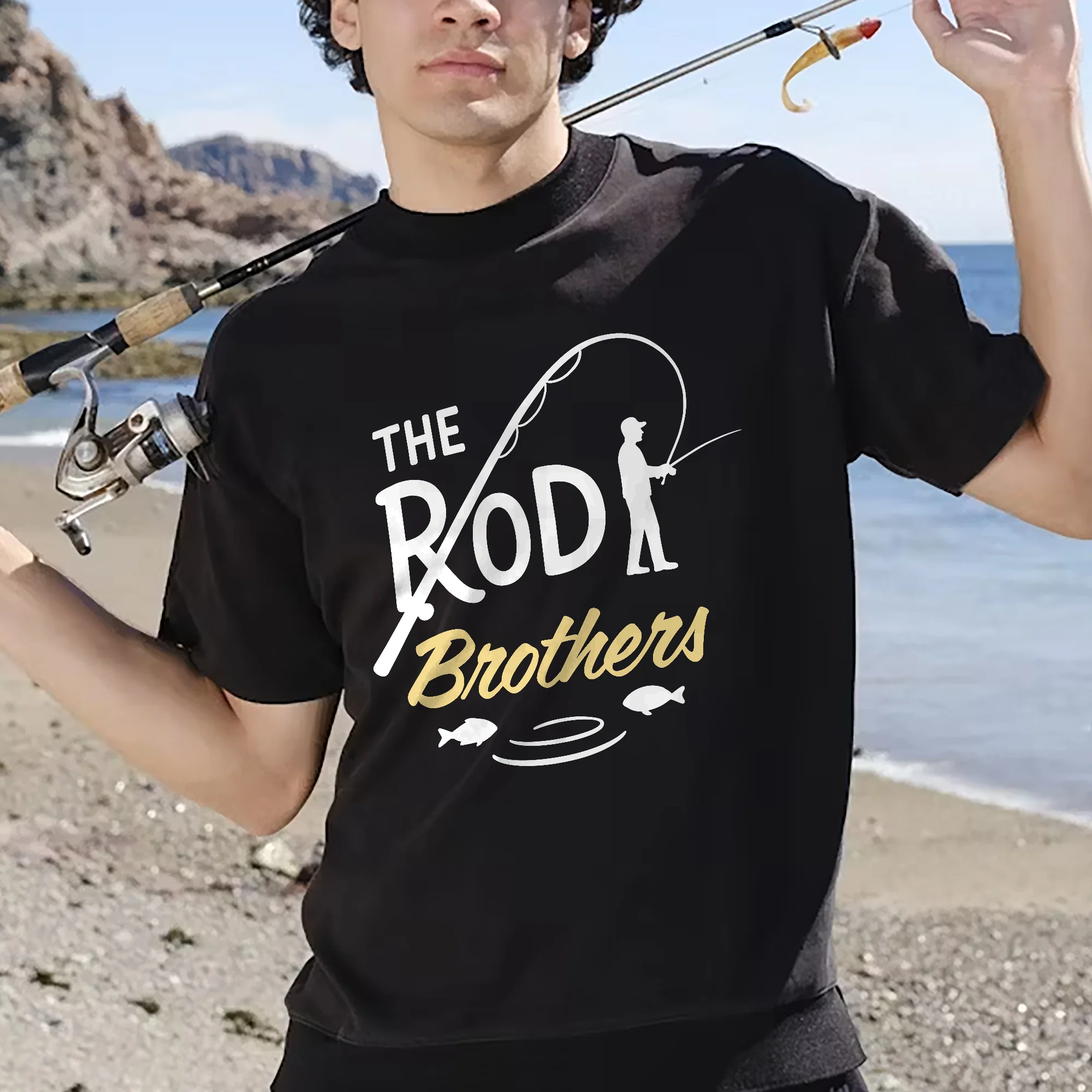 Funny Fishing Shirt �C The Rod Brothers Tee �C Angler Brotherhood Graphic Shirt �C Black �C Up To 5XL
