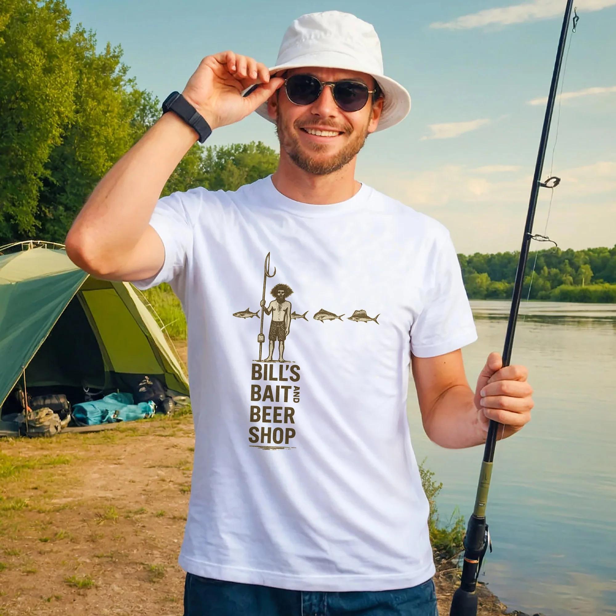 Bill's Bait and Beer Shop Shirt �C Funny Fishing Tee �C Fisherman Humor Gift �C White �C Up To 5XL