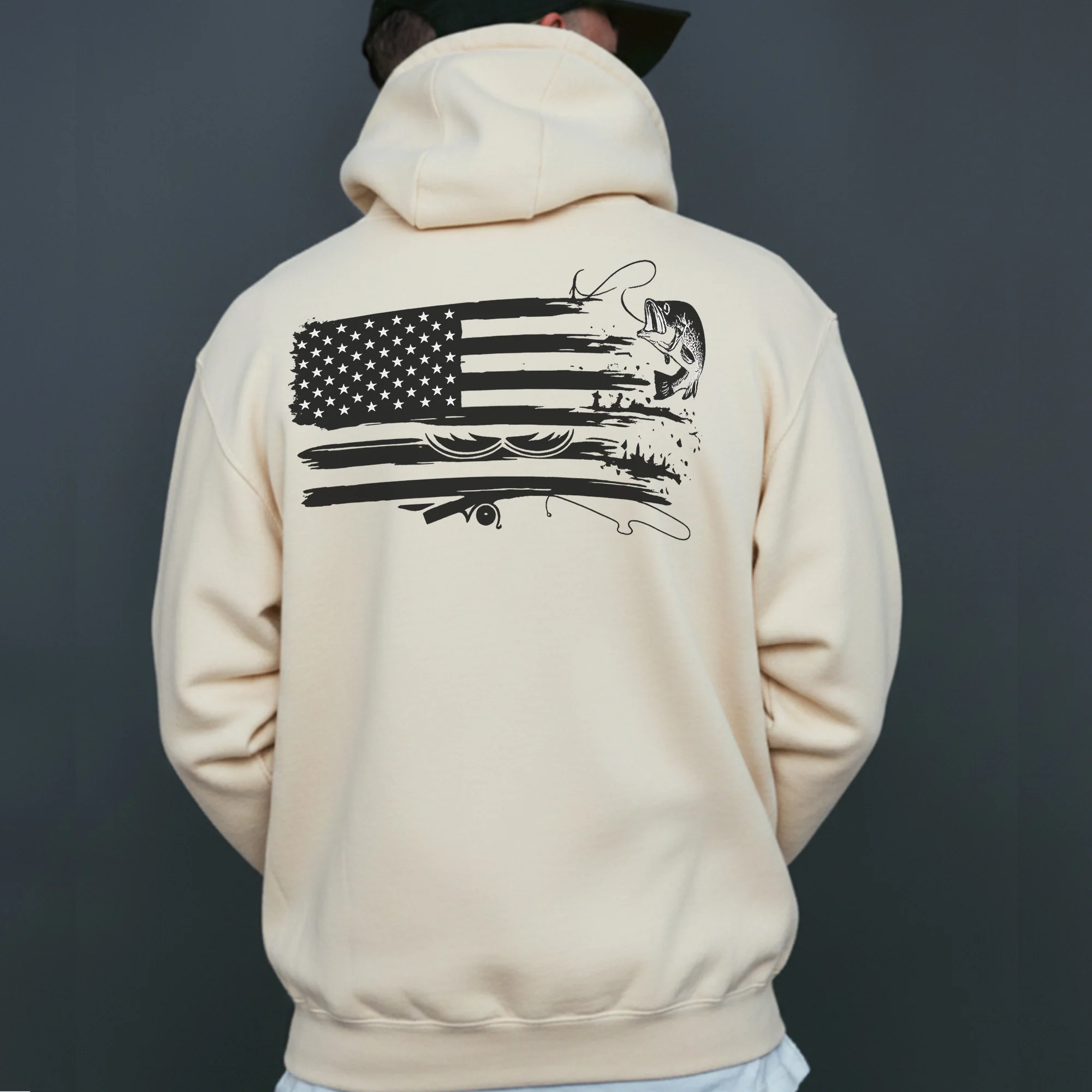 American Flag Fishing Hoodie �C Patriotic Bass Fishing Hoodie, USA Fisherman Gift, Lure and Rod Flag Hoodie
