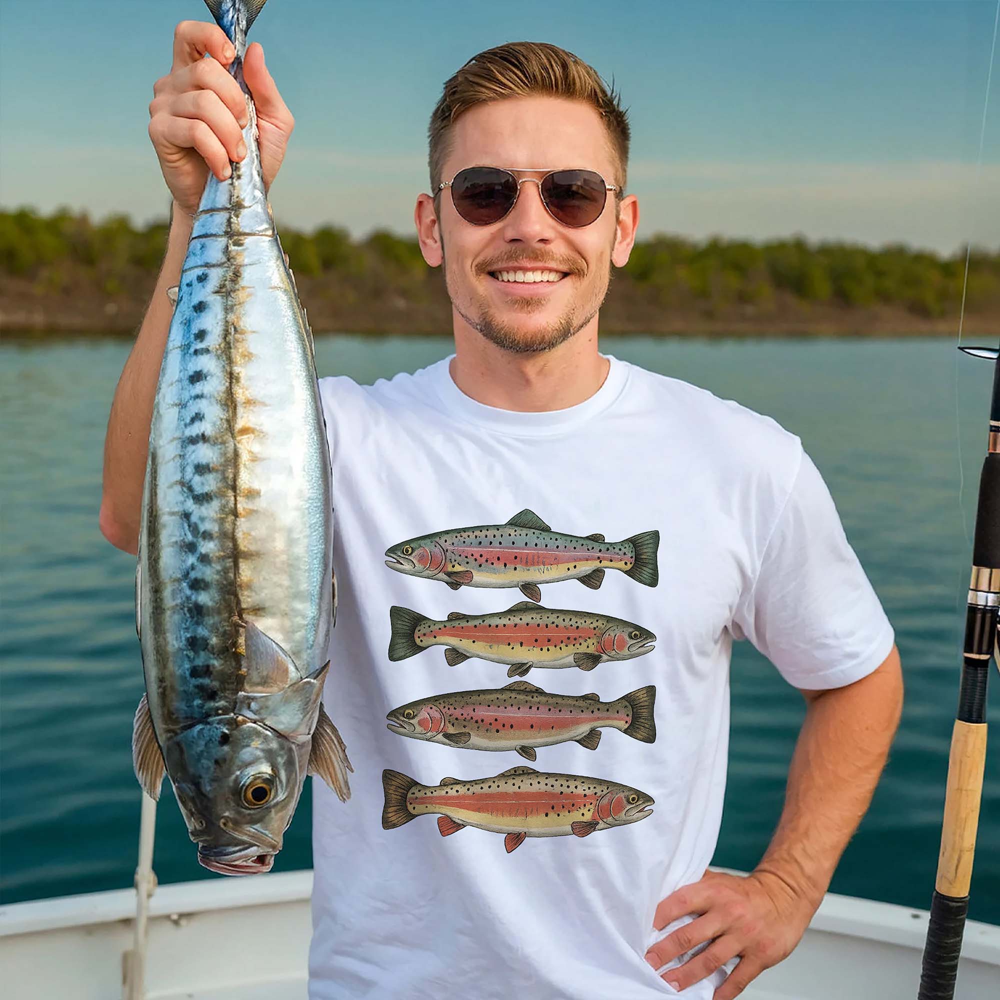 Outdoor Trout Fishing Shirt �C Freshwater Angler Graphic Shirt �C White �C Up To 5XL