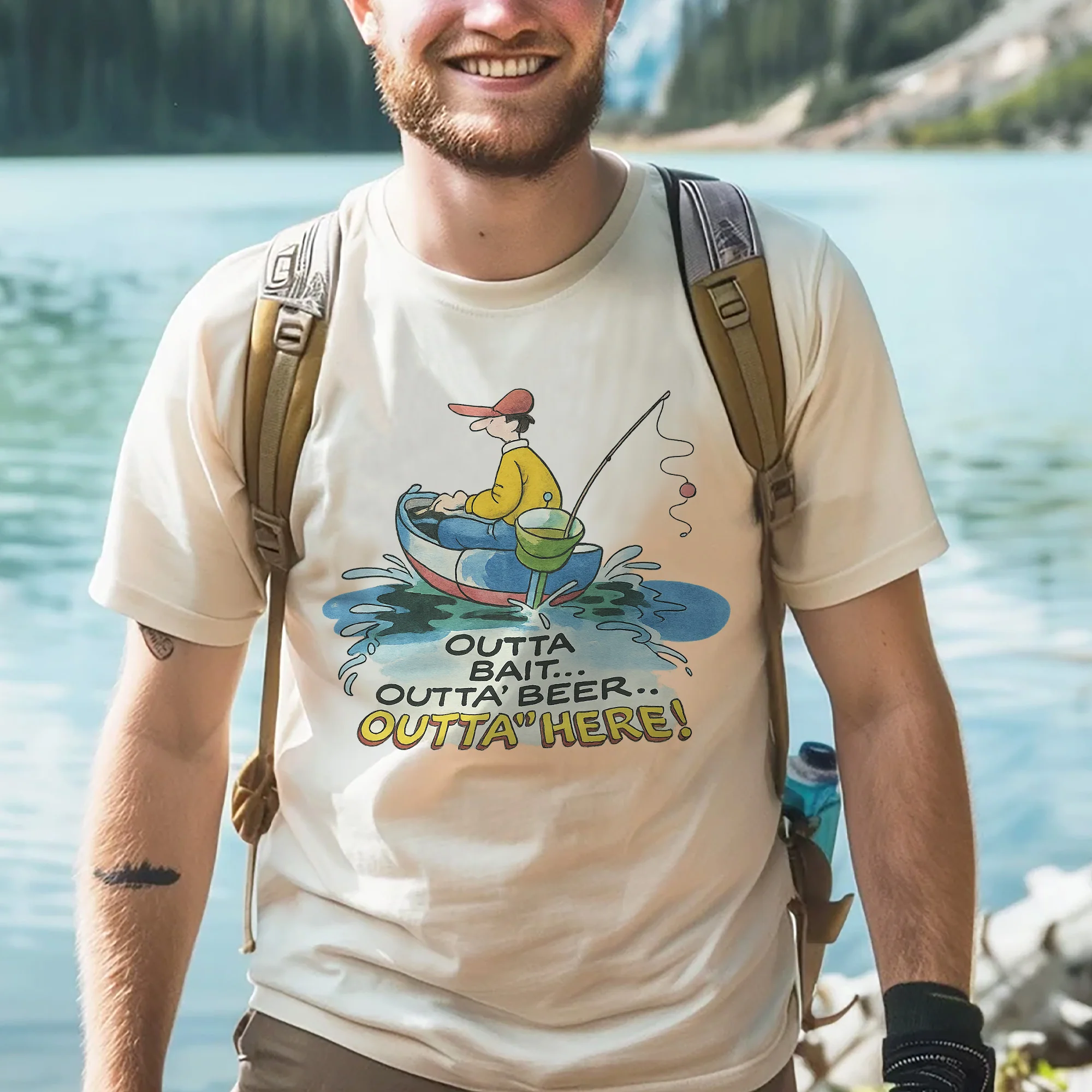 Outta' Bait Outta' Beer Outta' Here Shirt �C Funny Fishing Tee �C Fisherman Humor Gift �C Natural �C Up To 5XL