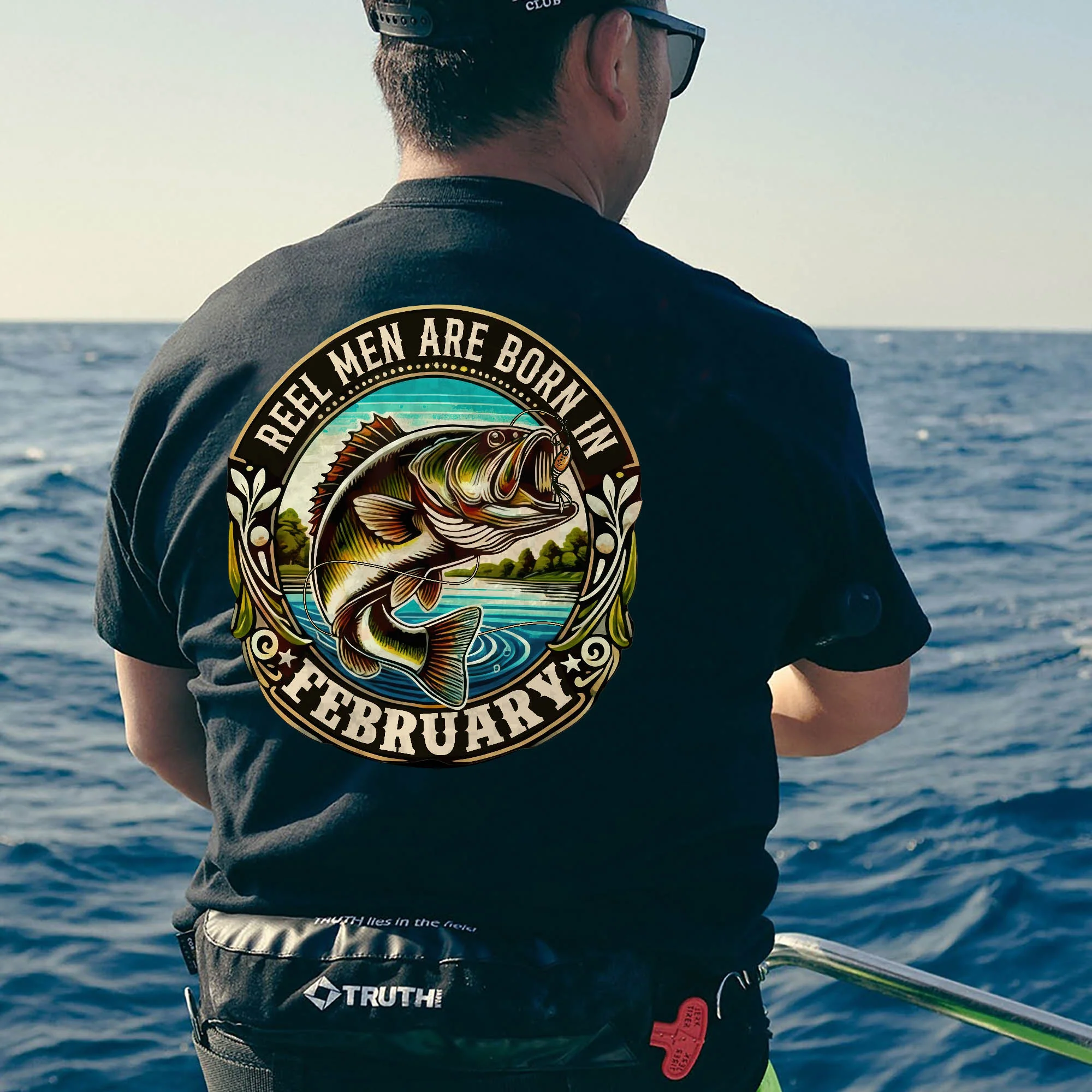 Fishing Birthday Gift Tee for Fisherman - Reel Men Are Born In February Shirt �C  Black �C Up To 5XL