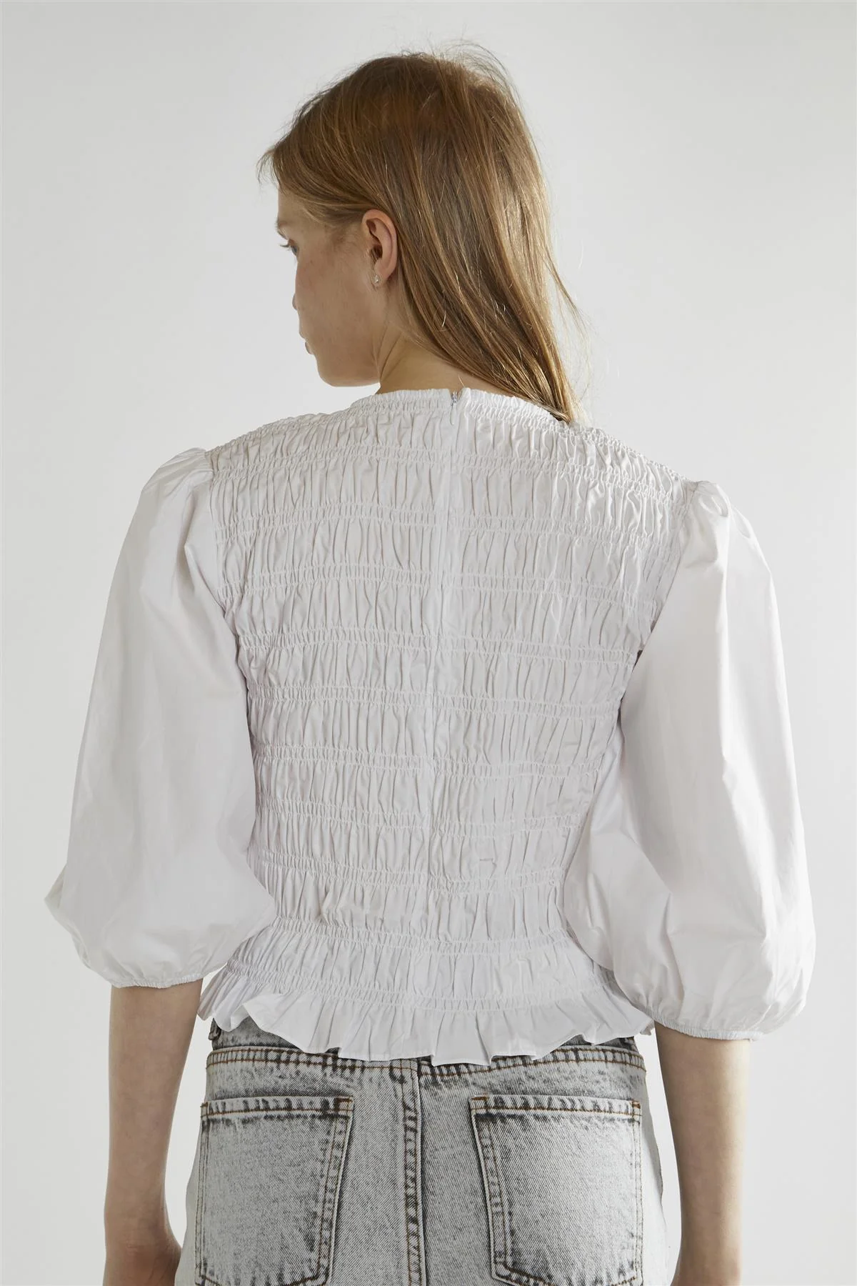 White Shirred Top