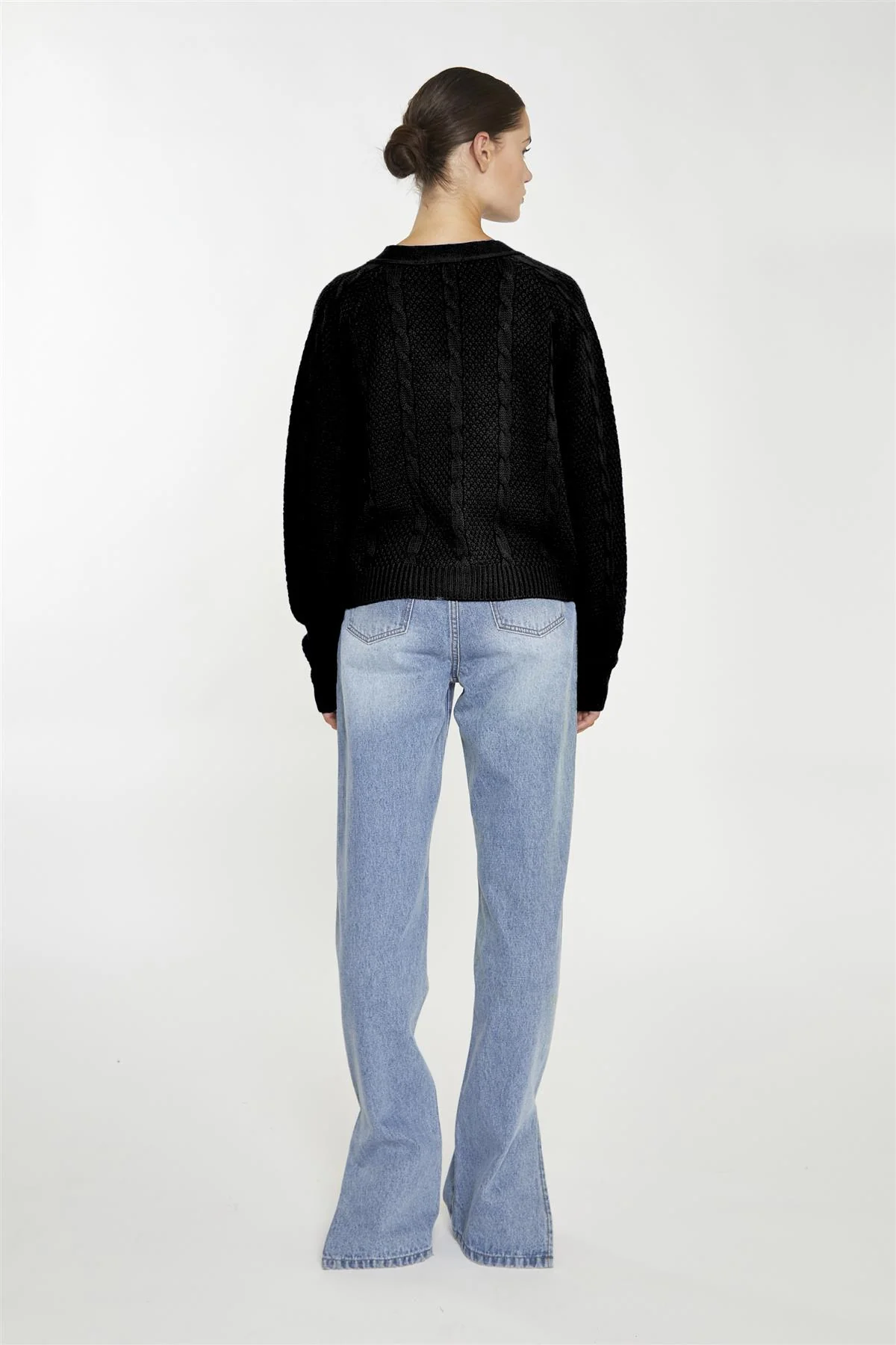 Black Button Down Cable Knit Cardigan