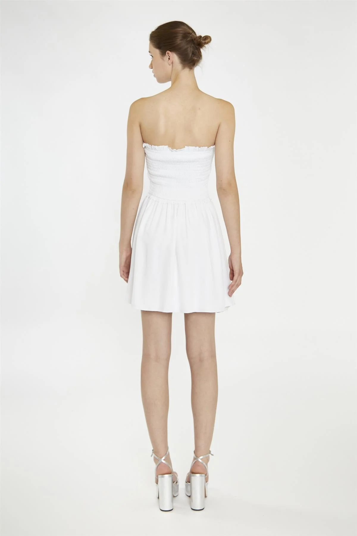 White Strapless Smocked Mini-Dress
