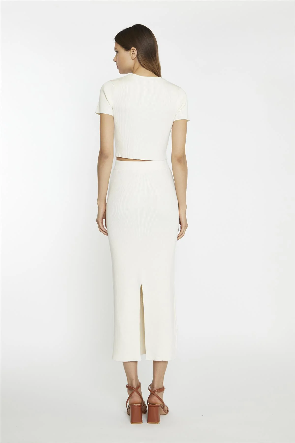 Vanilla Ribbed Tie-Front Crop-Top