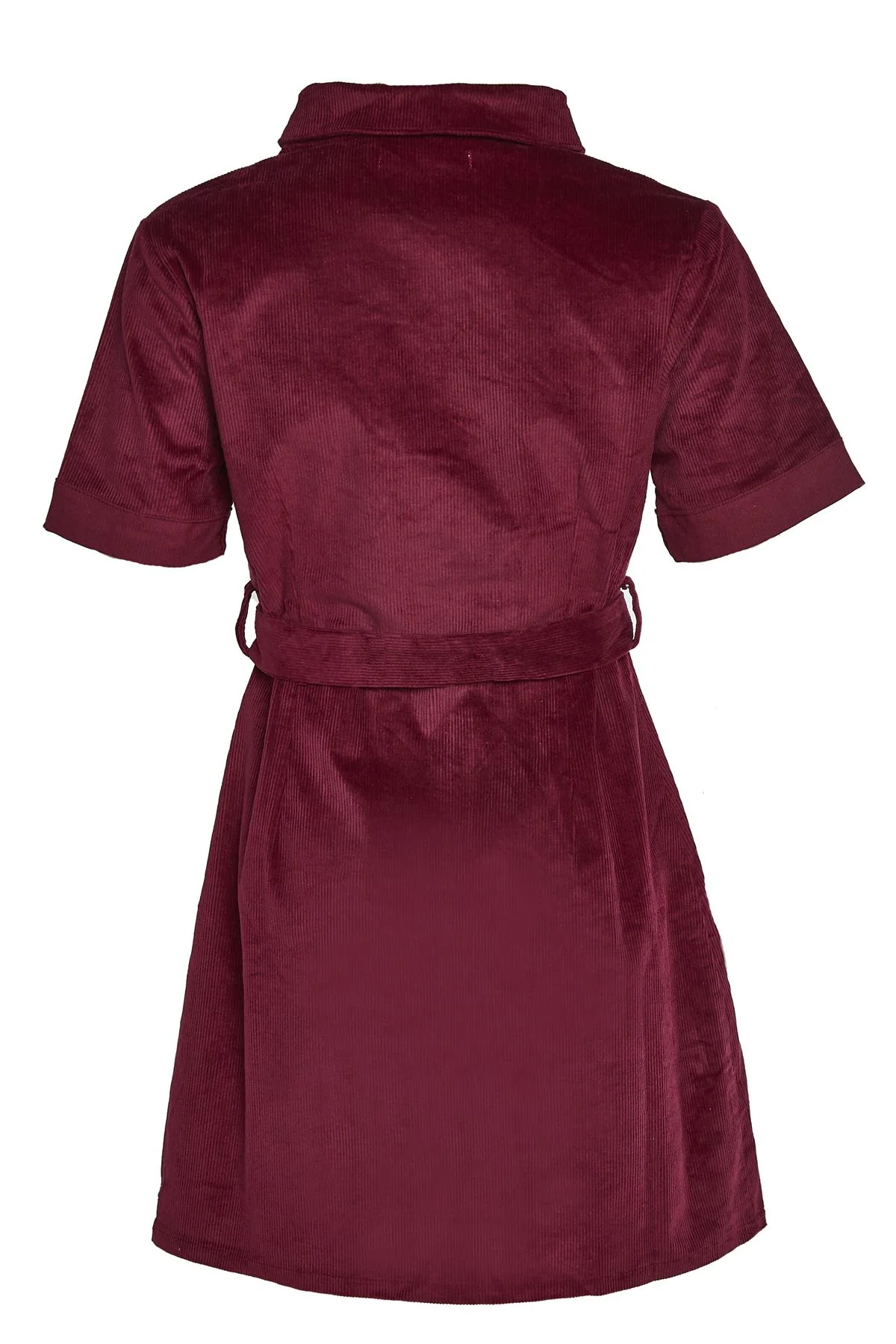 Wine-Corduroy Zip-Up Mini Dress
