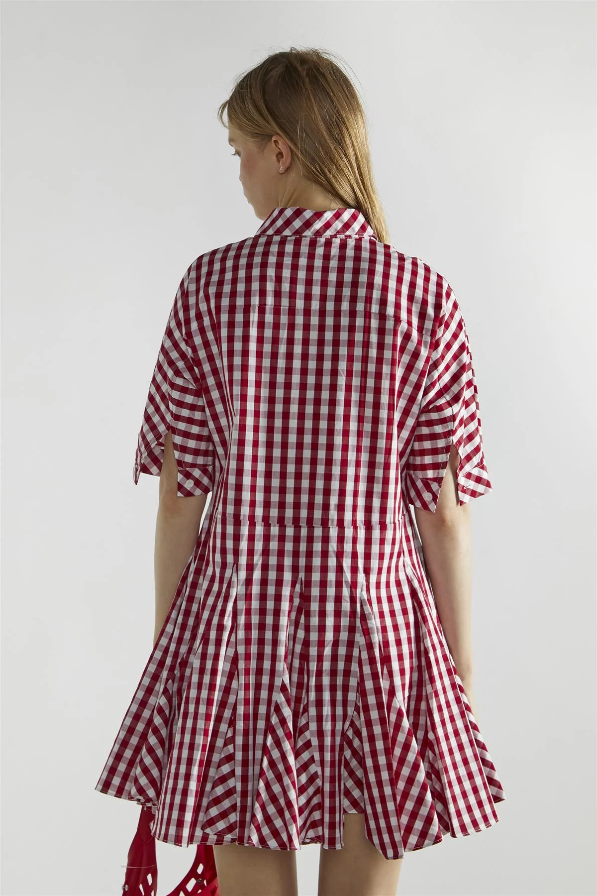 Cherry-Red-Gingham Button-Up- Mini-Dresses