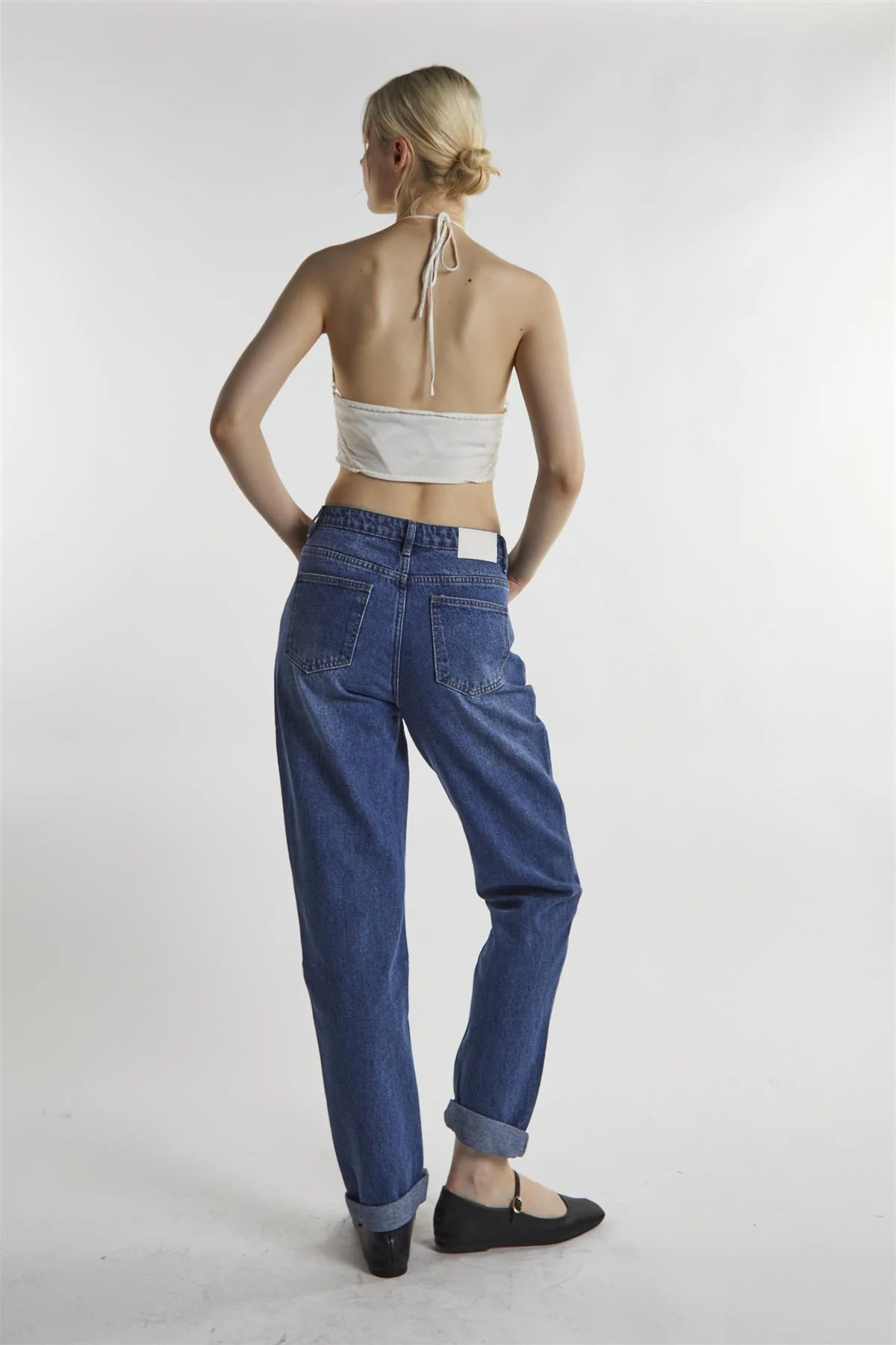 Mid-Stonewash Low-Rise Mom-Jeans