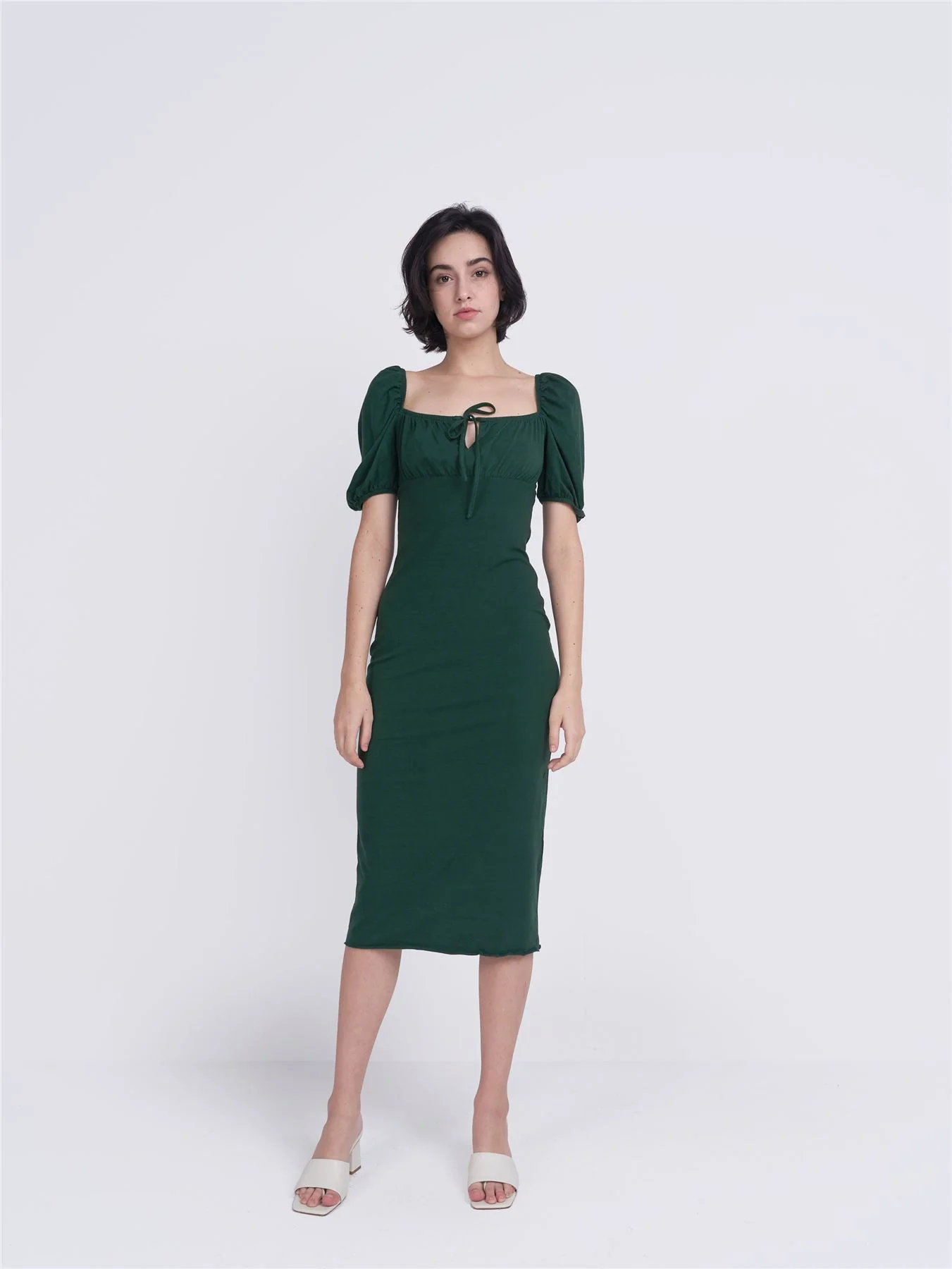 Forest Green Tie Front Midi Dress