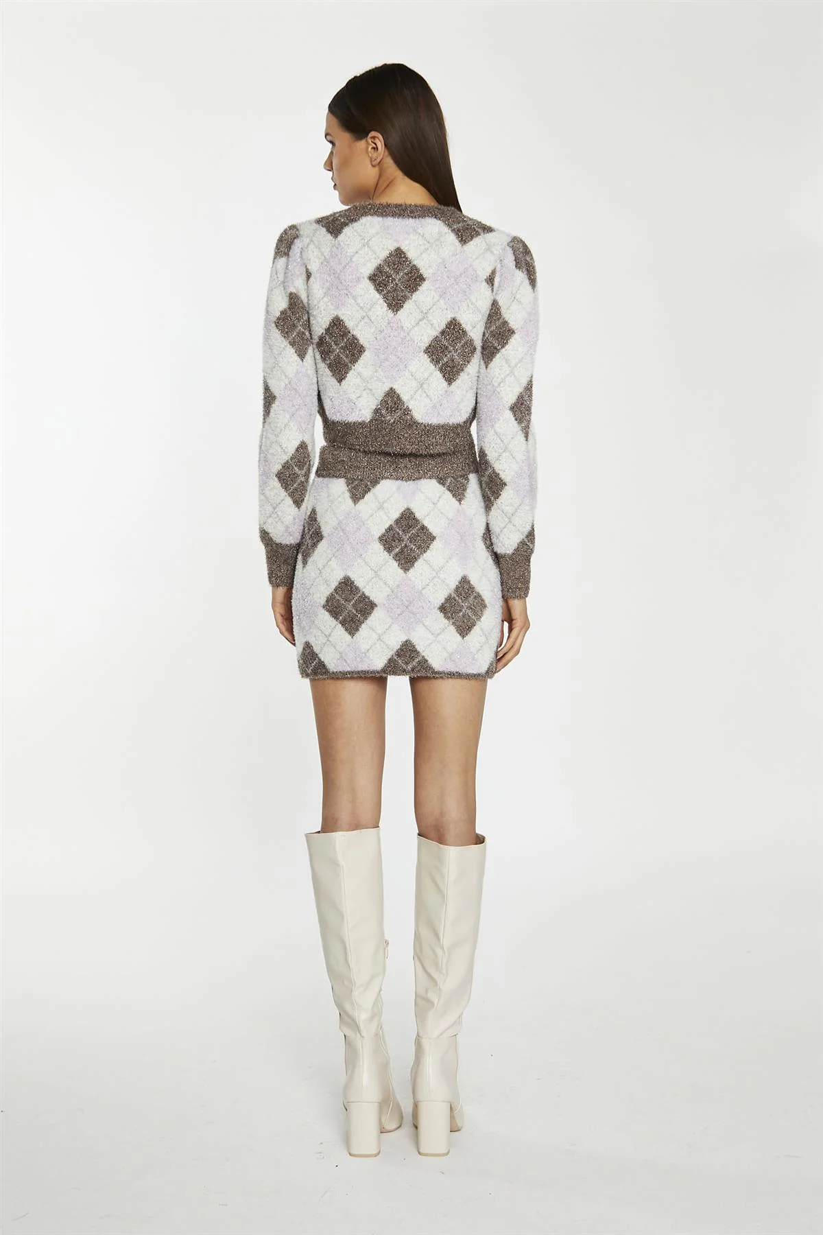 Brown Multi-Argyle Glitter Knit Mini-Skirt