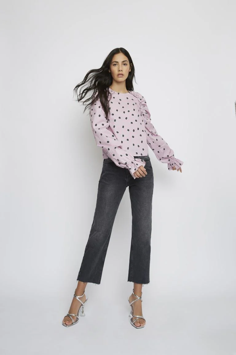 Pink Ditsy Cotton Ruffle Blouse