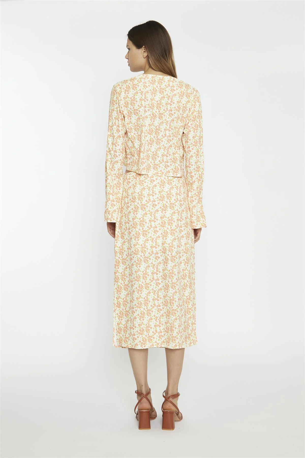 Muskmelon Multi Ditsy V-neck Tie-Front Crop-Top