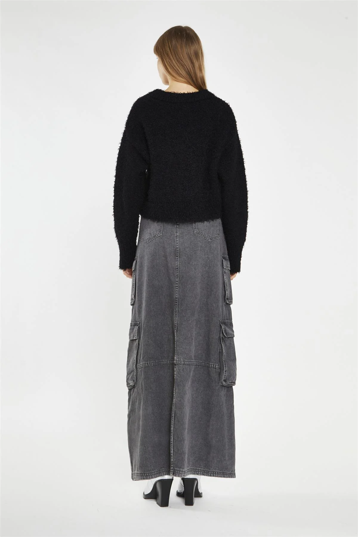 Denim Long Skirt - Grey Wash