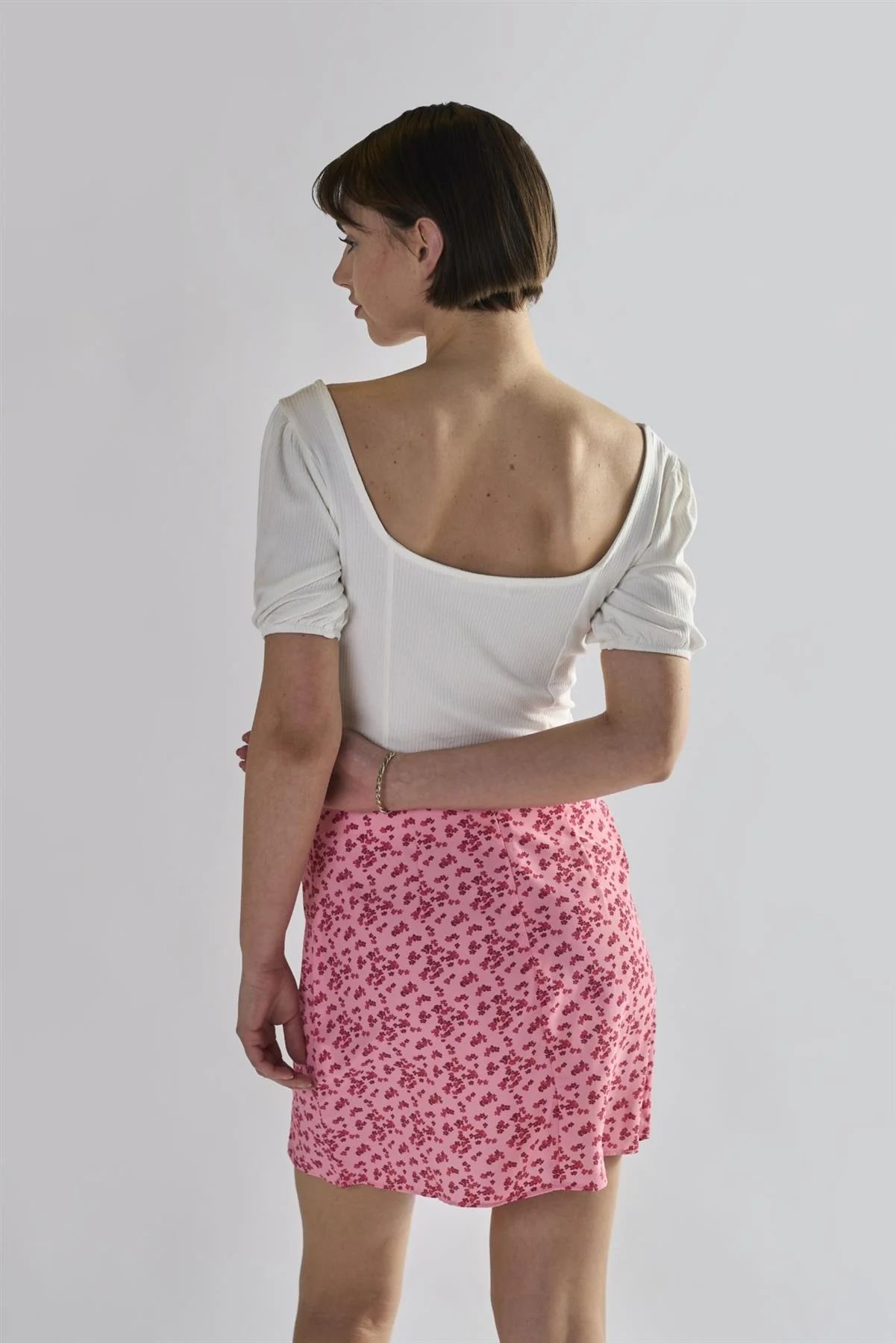 Raspberry-Ditsy A-Line Mini-Skirts