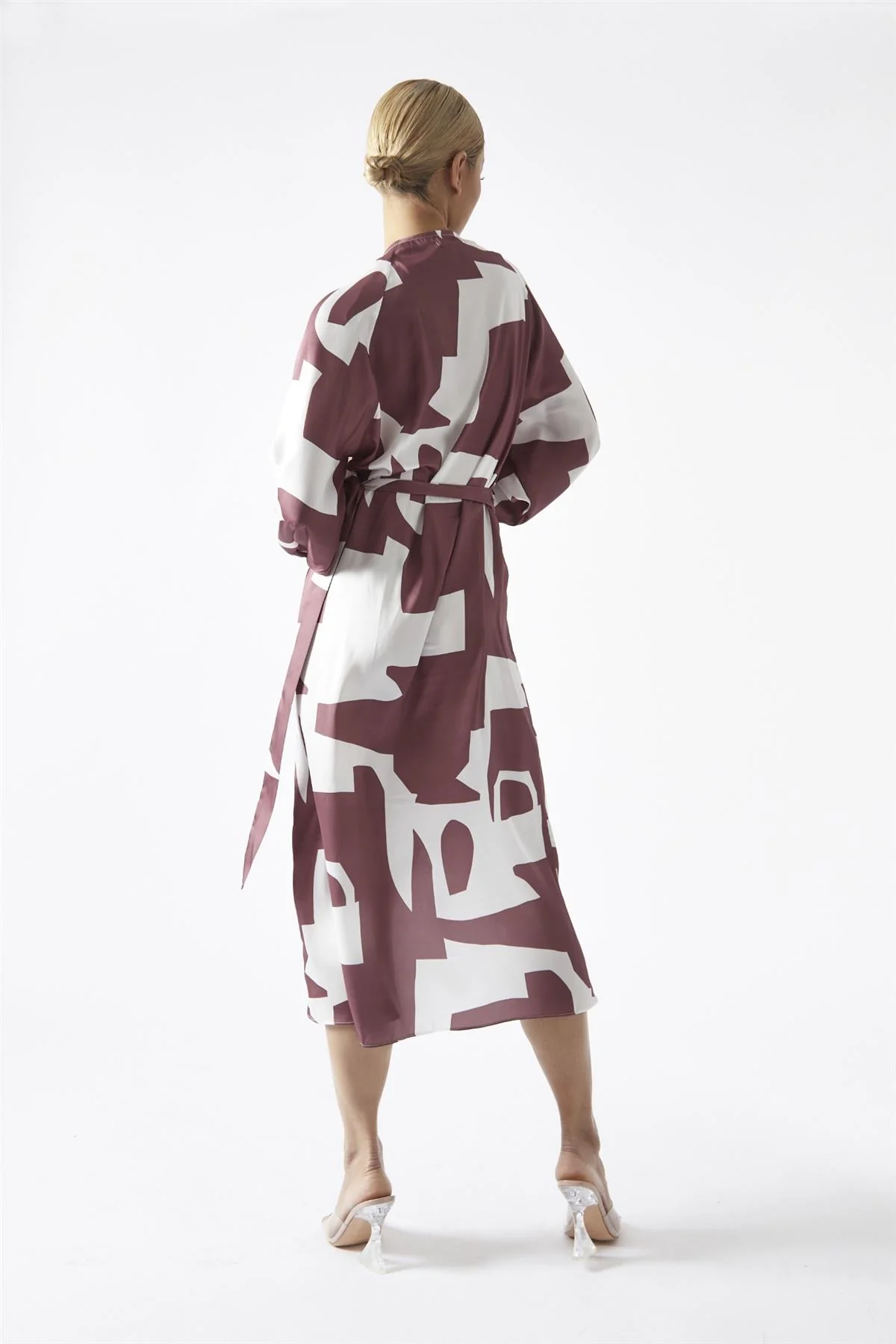 Dark-Rose Abstract Wrap Midi-Dress