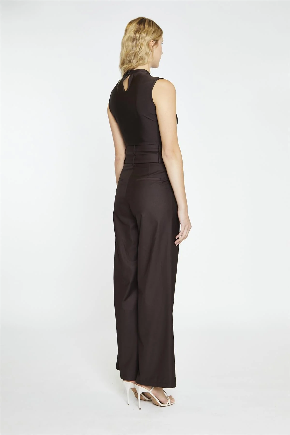 Dark Brown Turtle-Neck Sleeveless-Bodysuit