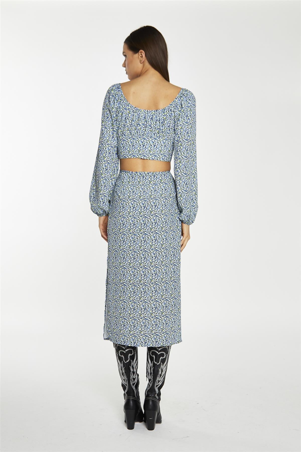 Pencil Midi Skirt - Blue Lime Ditsy