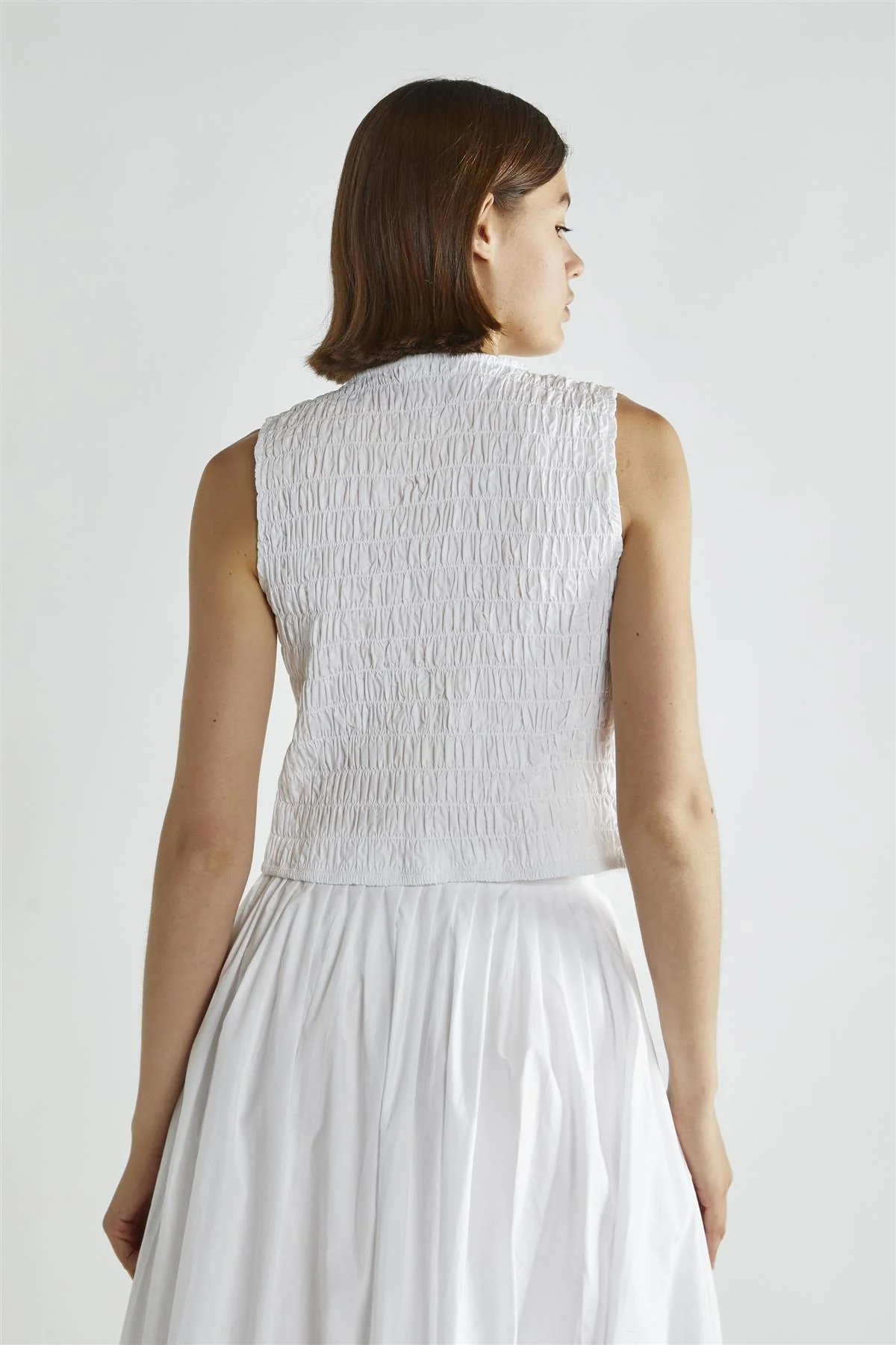 White Shirred Tie-Front Top