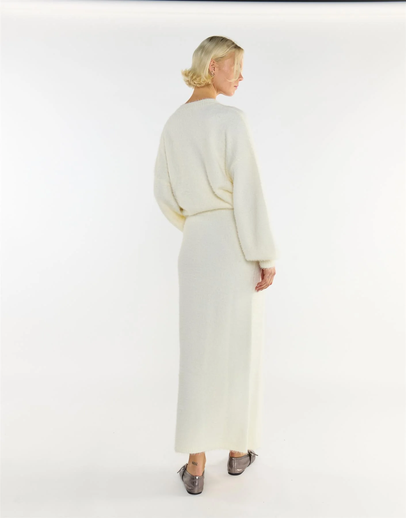 Cream Knitted Maxi Skirt