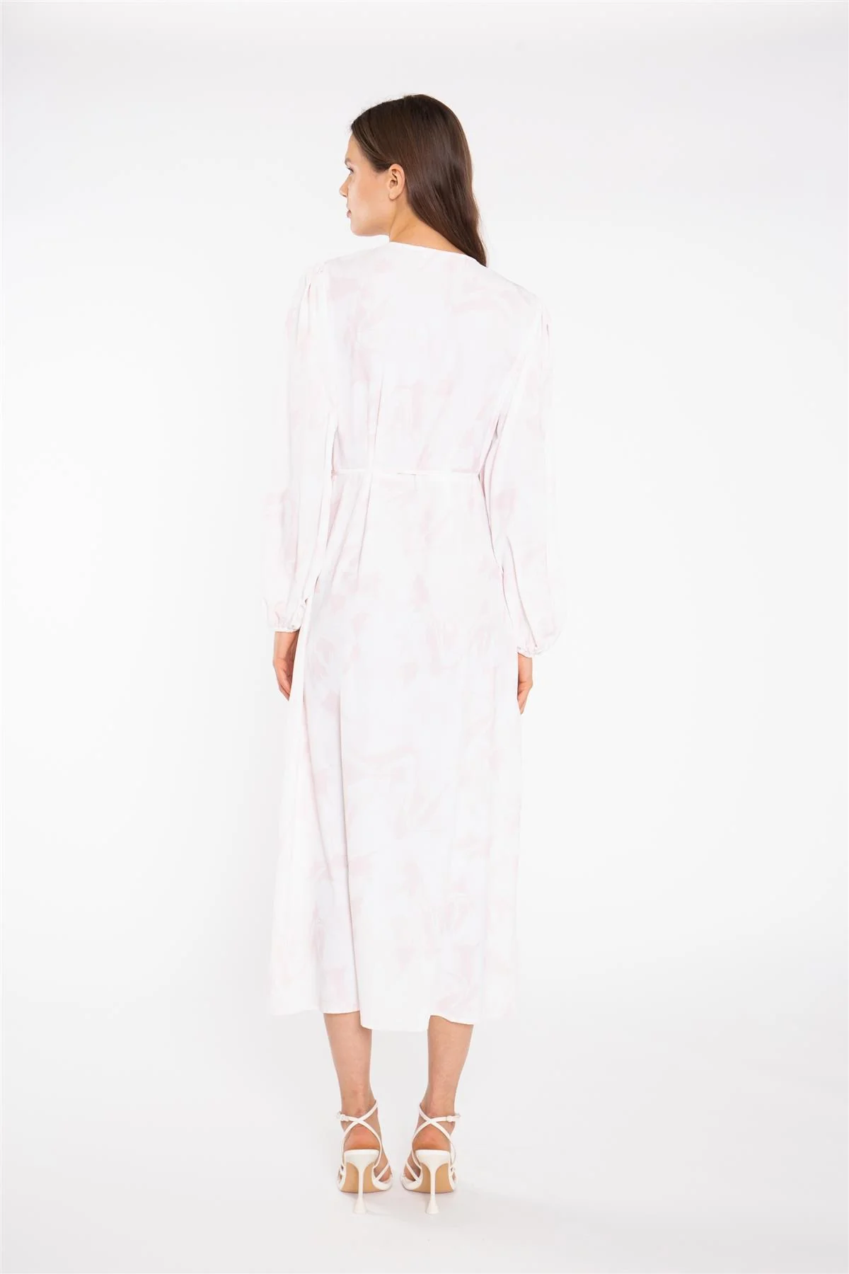 Pink-Watercolour Wrap Midi-Dress