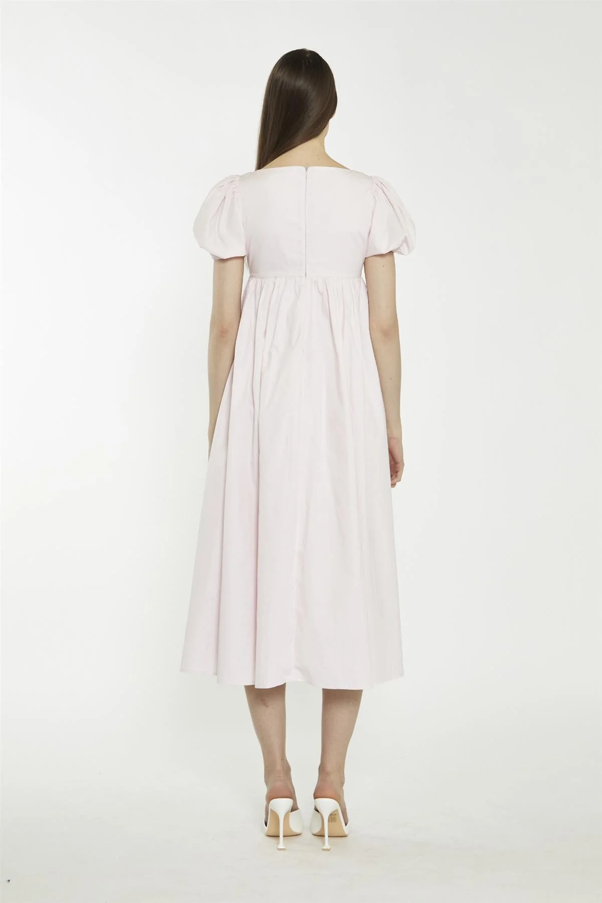 Light Pink Balloon Short-Sleeve Midi-Dress