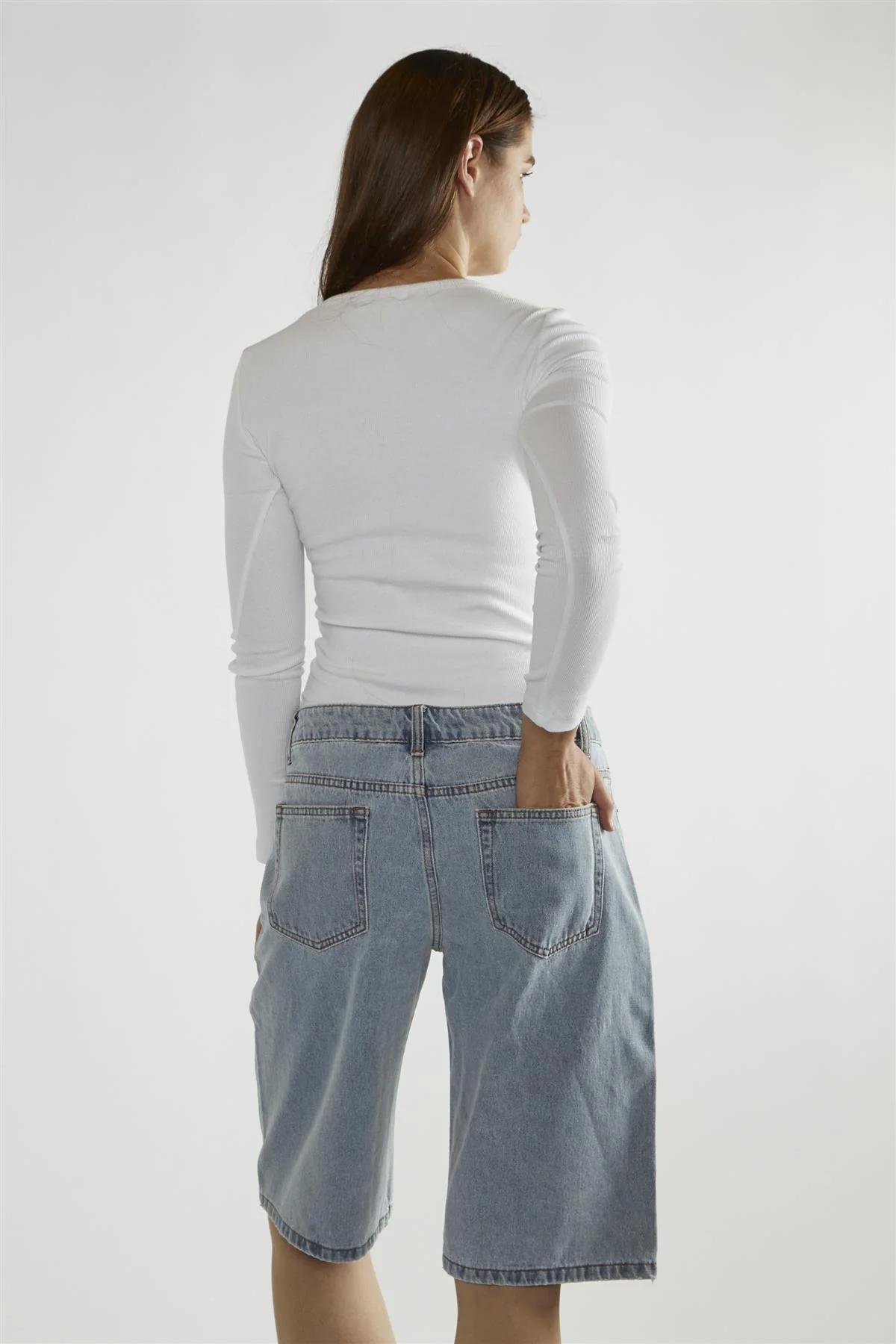 Dirty-Vintage Blue Denim Long -Shorts