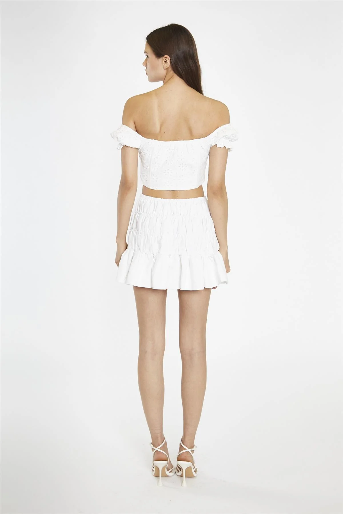 White-Broderie Bardot Corset-Top