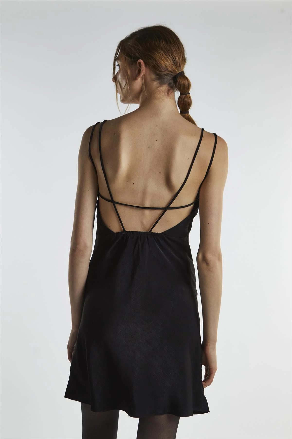 Black Satin Strappy Mini-Dress