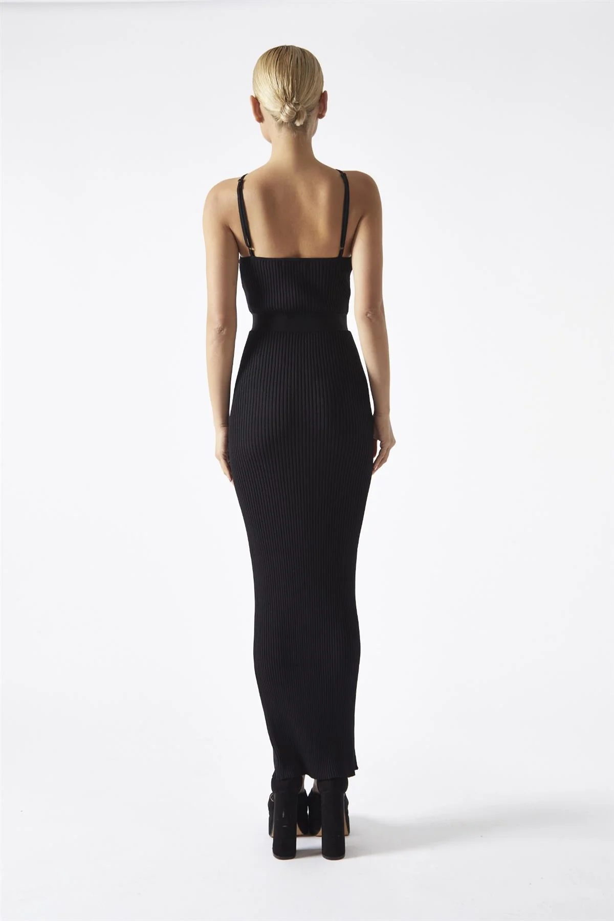 Black Cut-Out Knit Midaxi-Dress