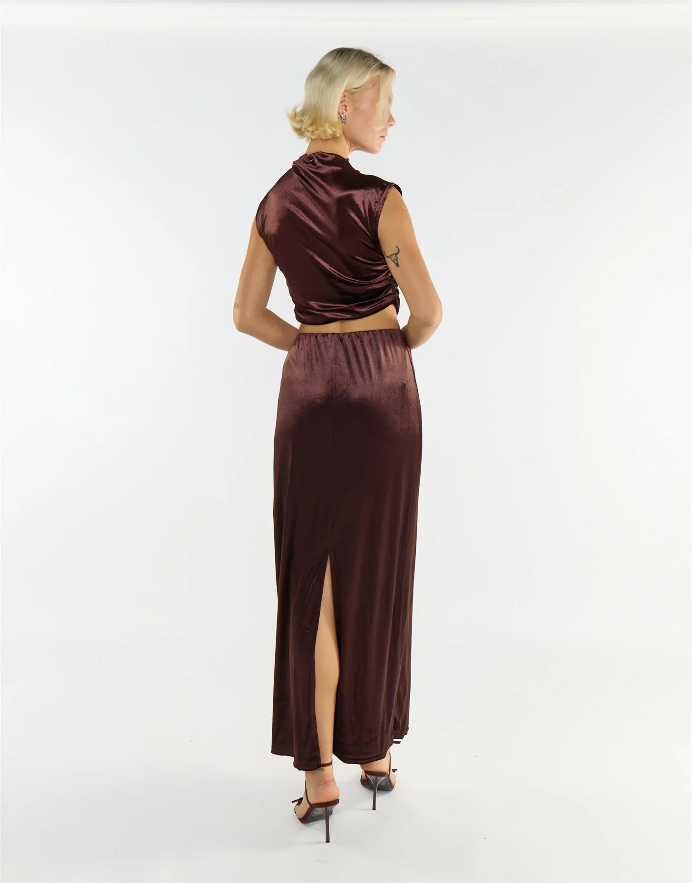 Brown Velvet Mid-Rise Maxi Skirt