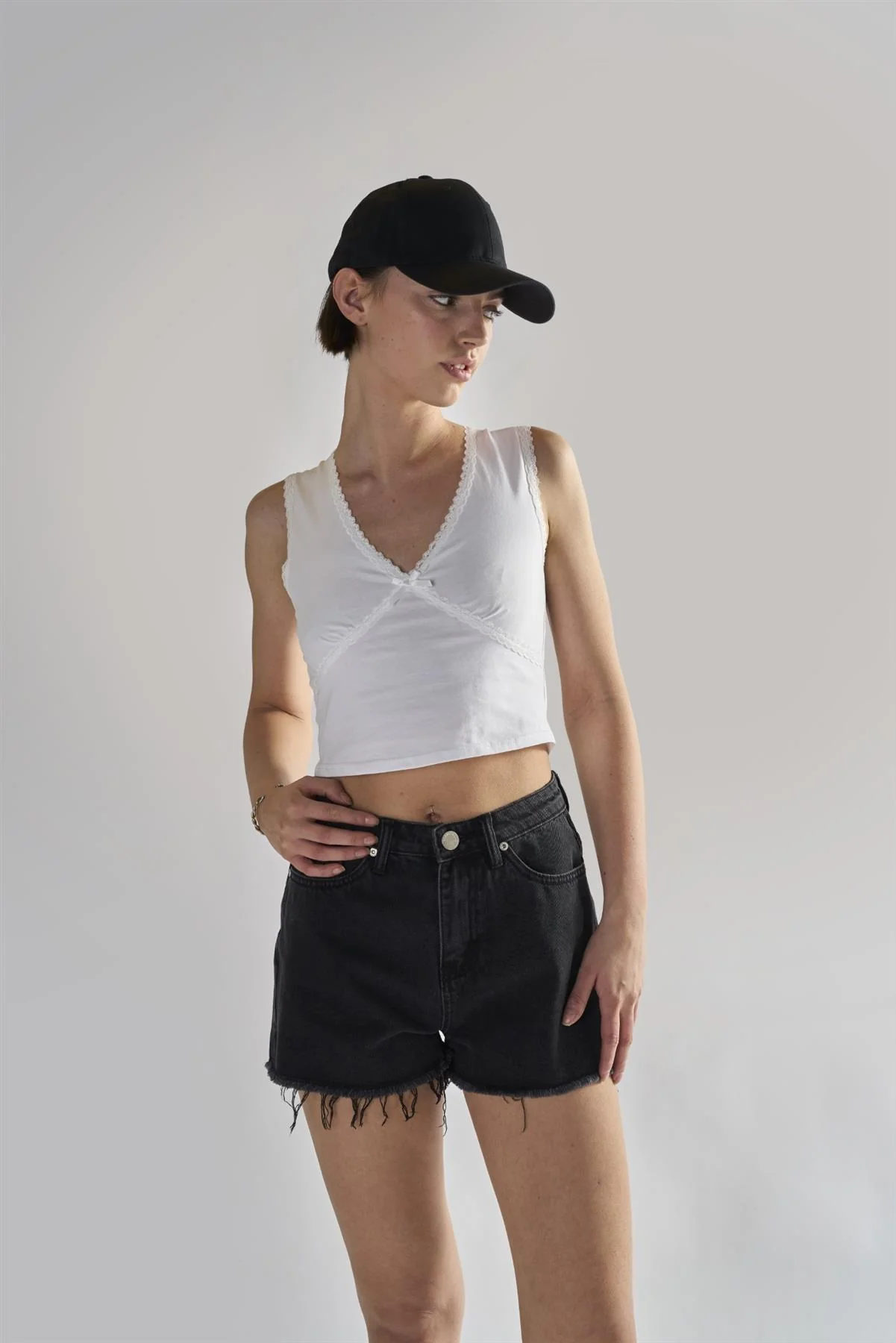 Black Frayed Hems Denim Shorts