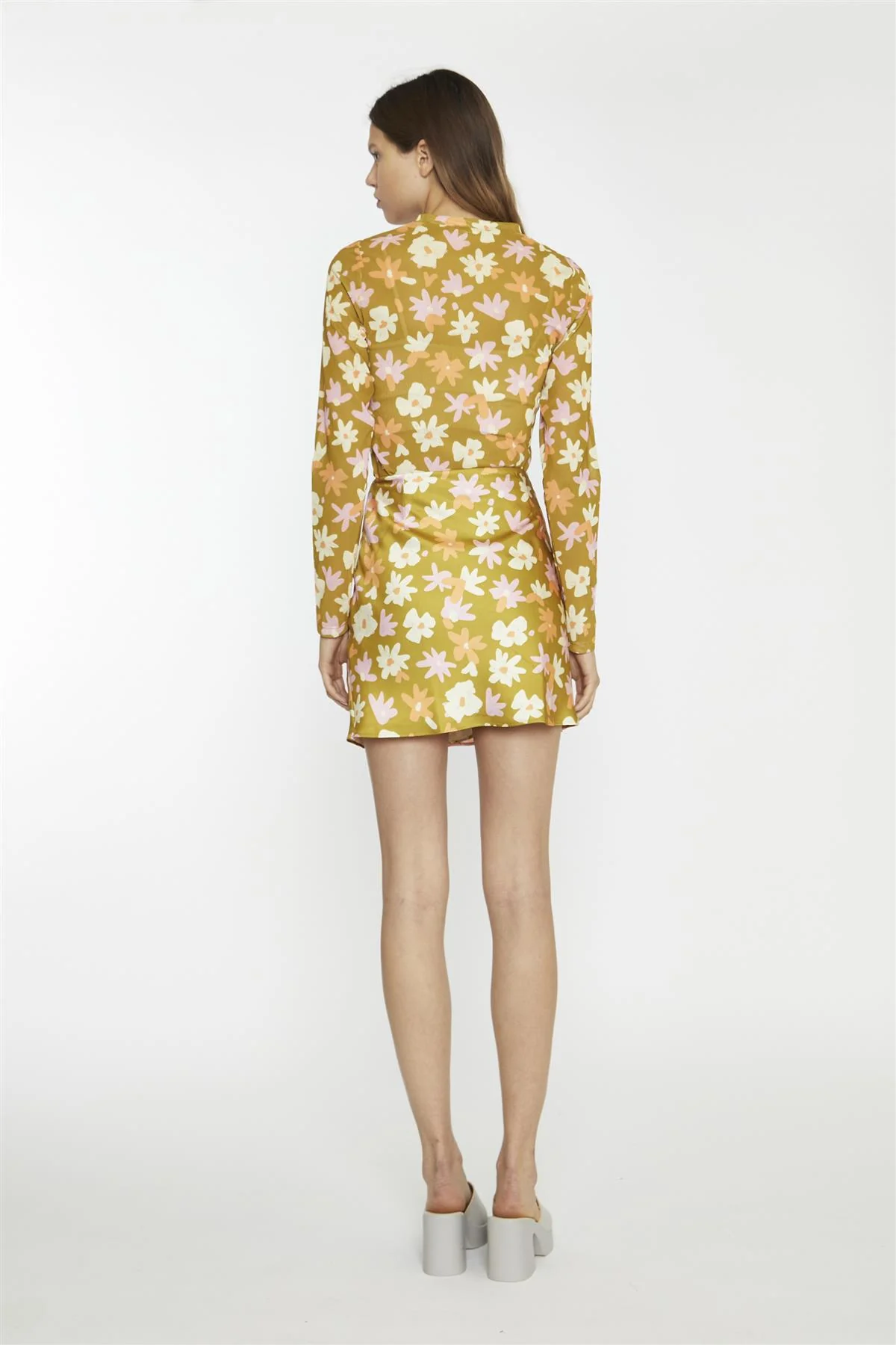 Olive Multi-Flower Wrap Mini-Skirt