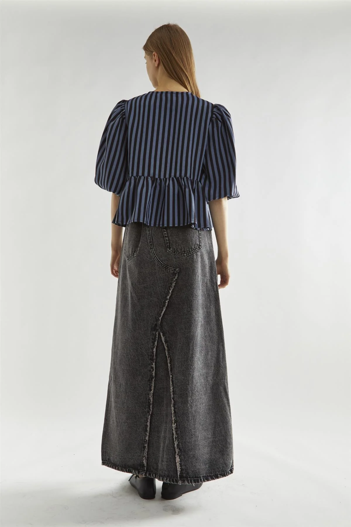 Blue-Black Stripe Tie-Front -Top