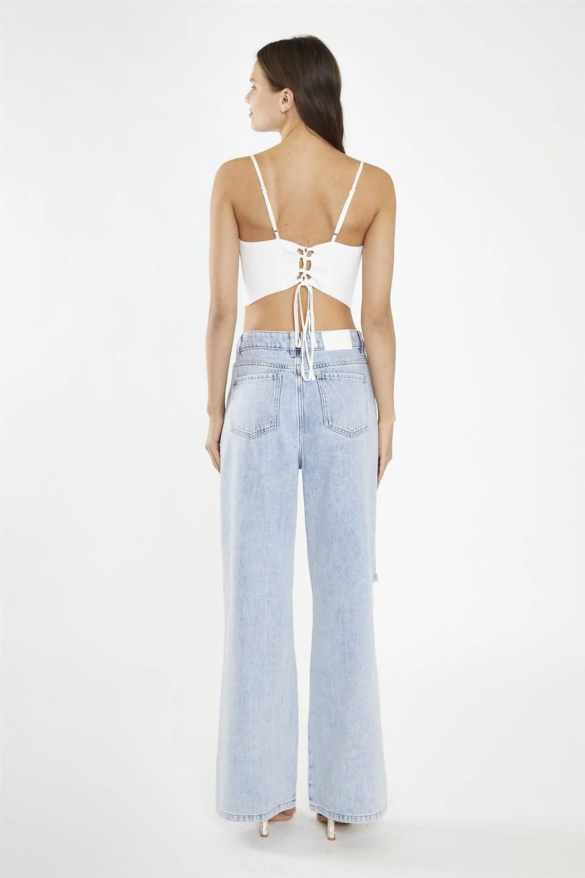 Off White Lace-Up Back Crop-Top