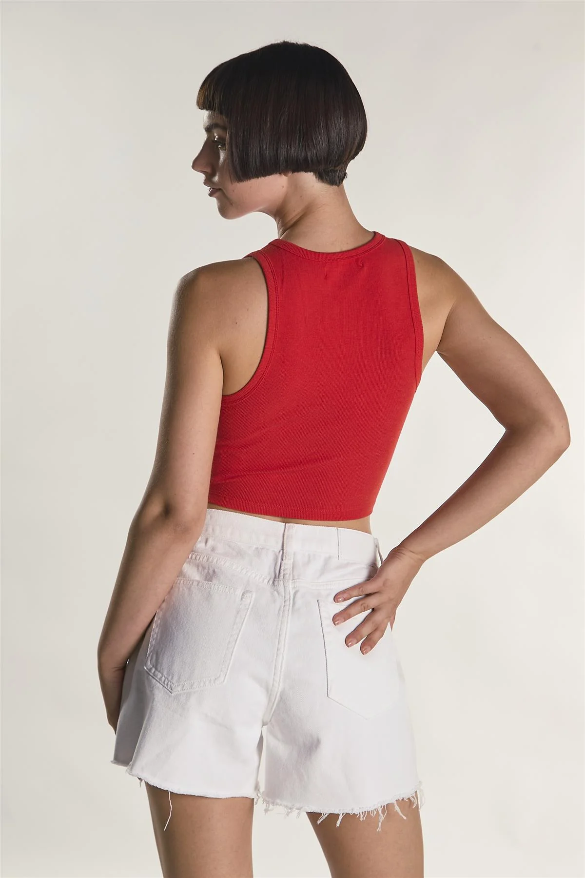 Red Sleeveless Ribbed Racerback  Crop-Top