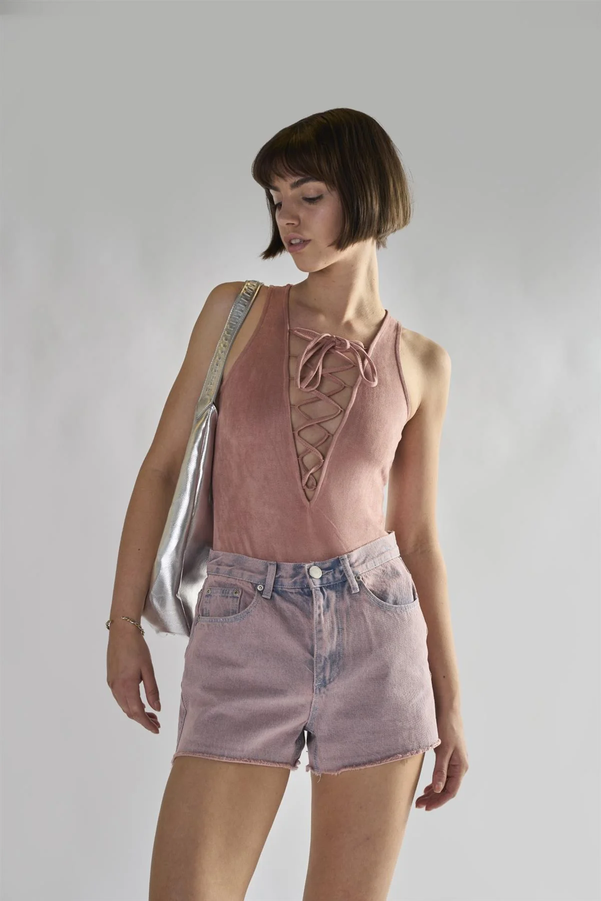 Dusty-Pink-Suede Tie-Front- 0-Bodysuit