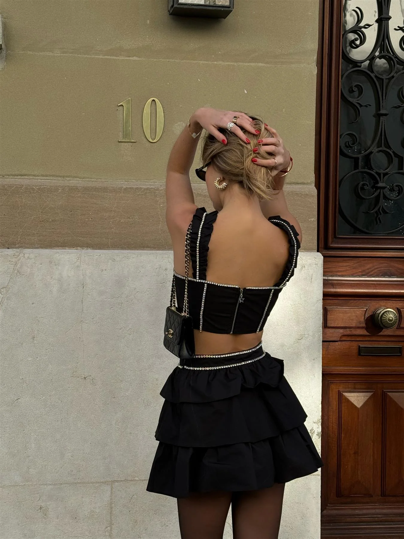 Black Diamante-Trim RaRa Mini-Skirt