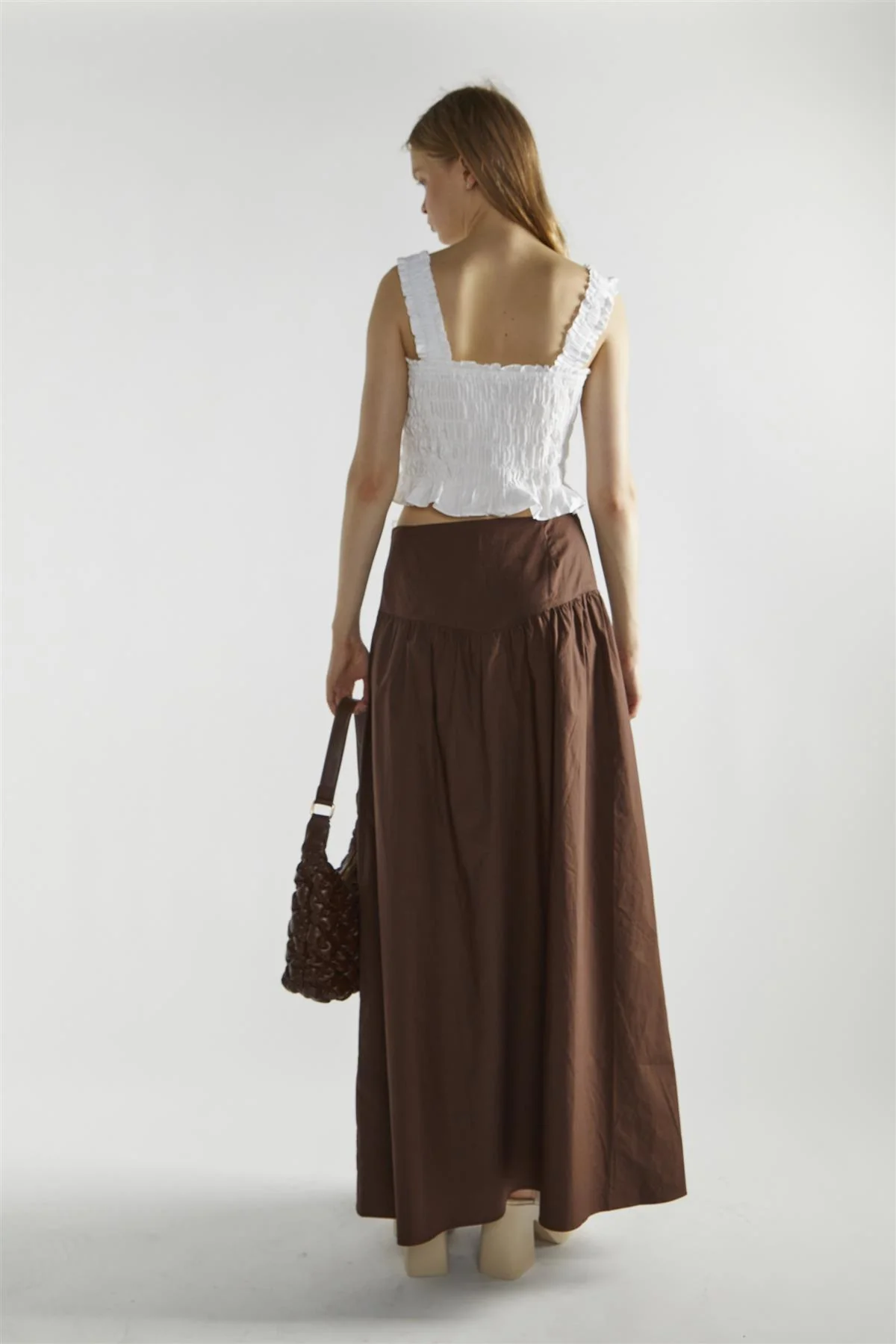 Brown Pleated Maxi-Skirt