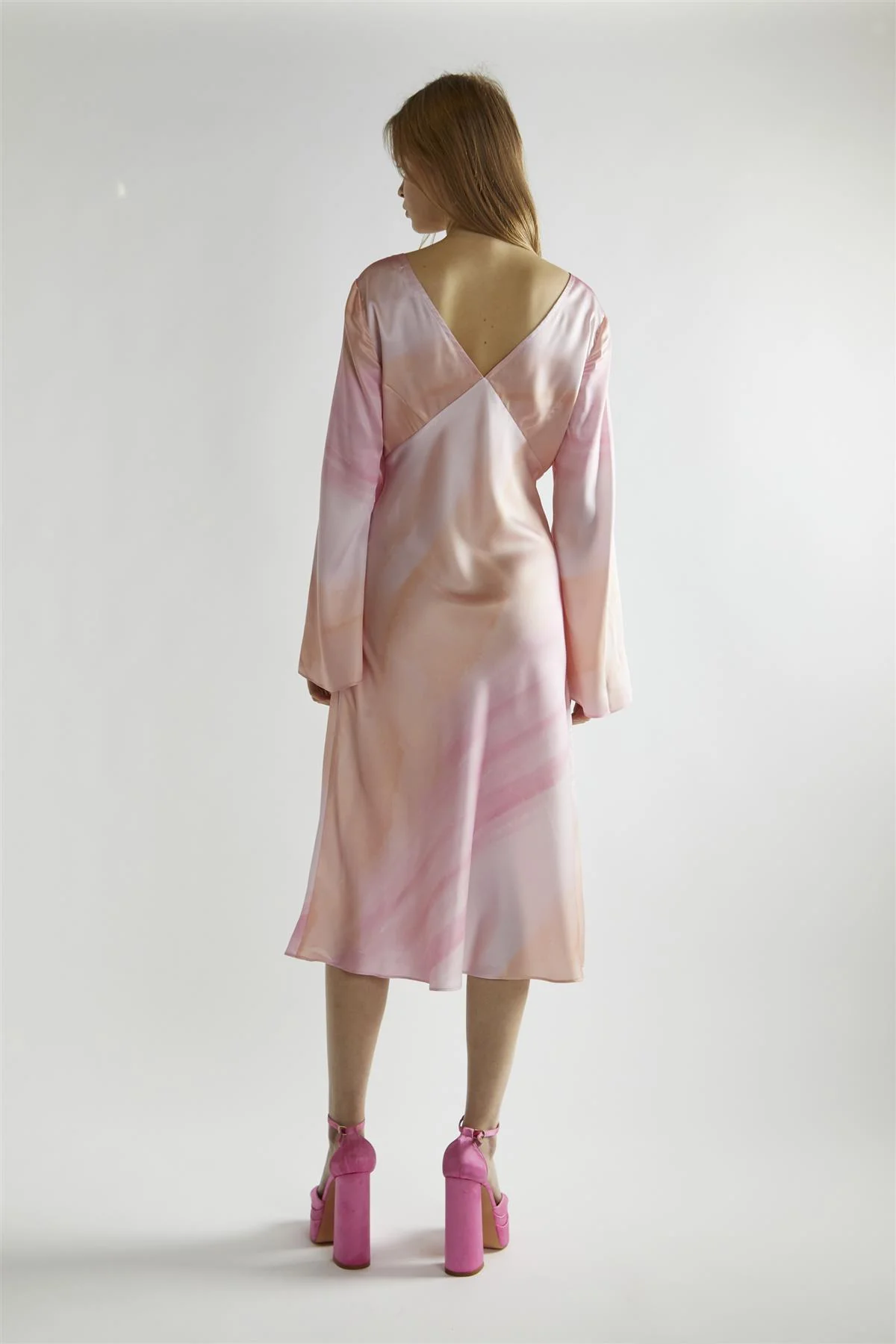 Pastel Digital Tie-dye  V-Neck Midi-Dress