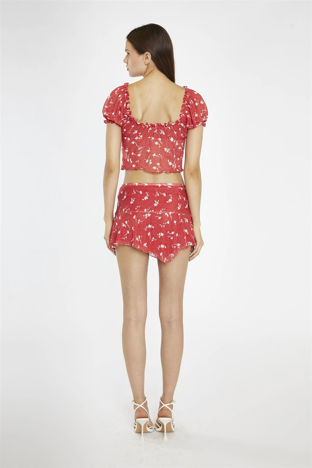 Red Vintage-Floral Milkmaid Crop-Top