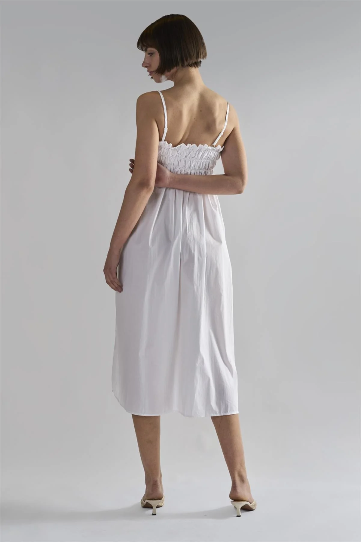 White Ruffled Midi-Dresses